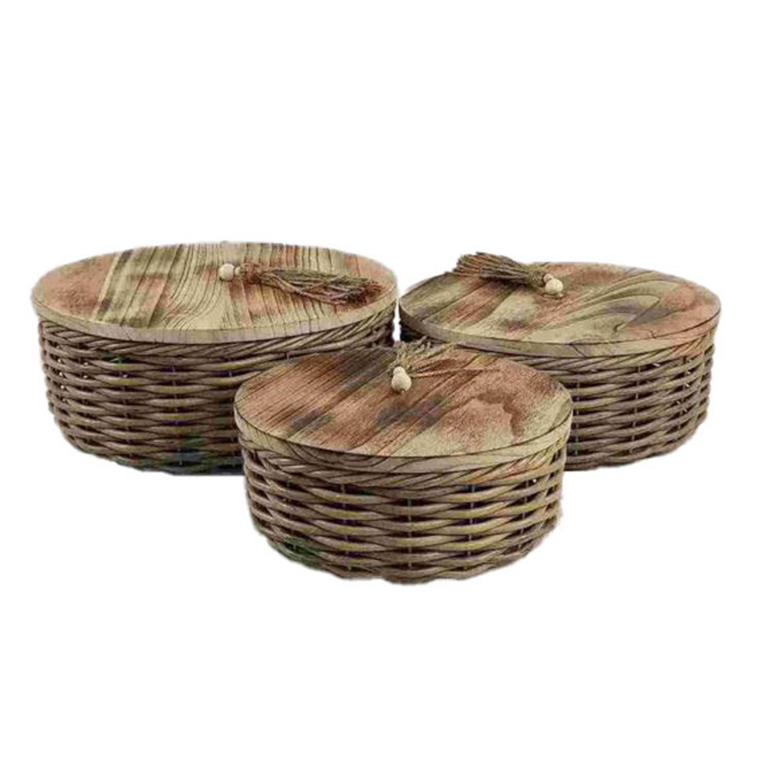 KEGAN BOX STORAGE 3 PCS 41x41x17 WOOD BROWN RATTAN