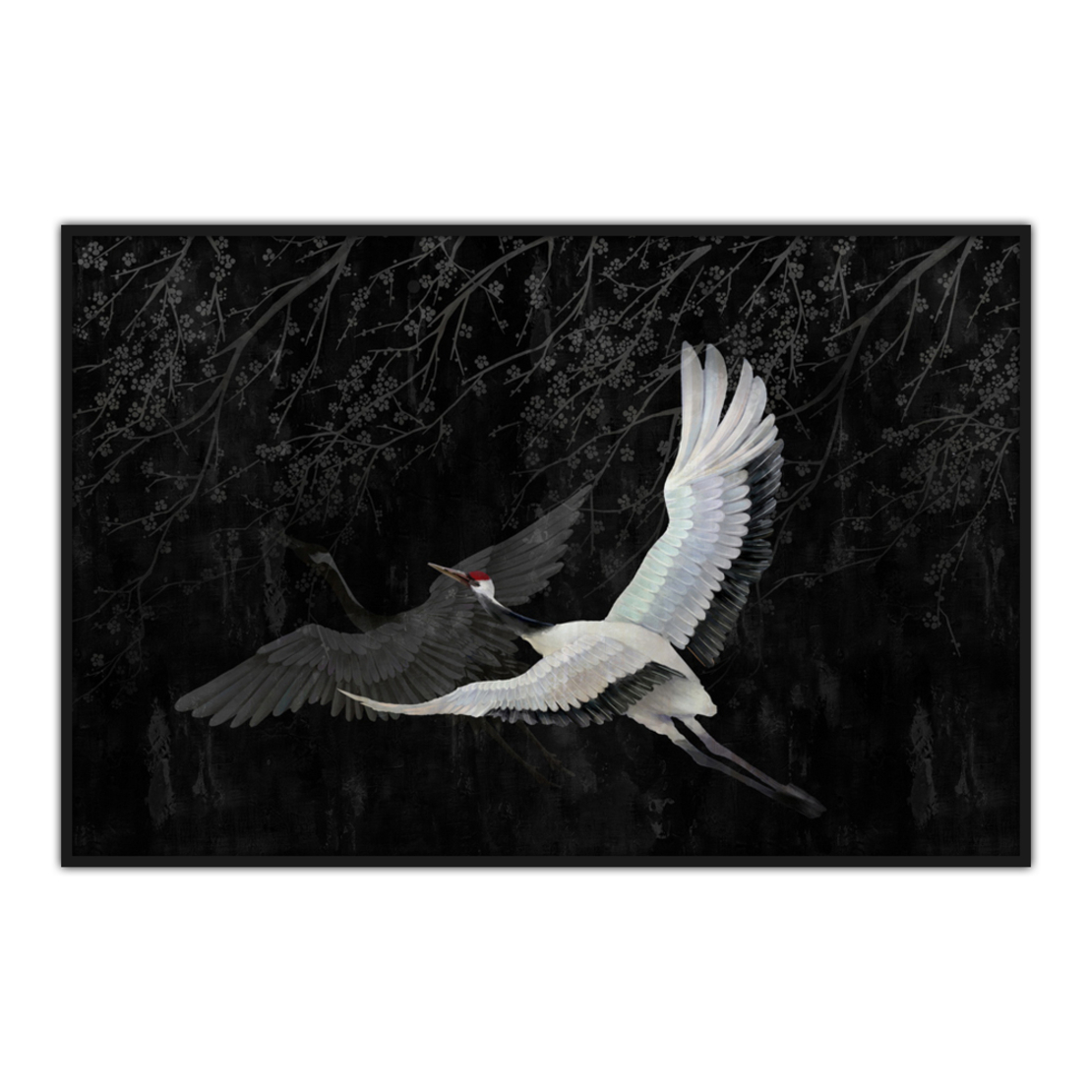 CRANE 1 PAINTING CANVAS BLACK GREY WOOD WHITE 122,