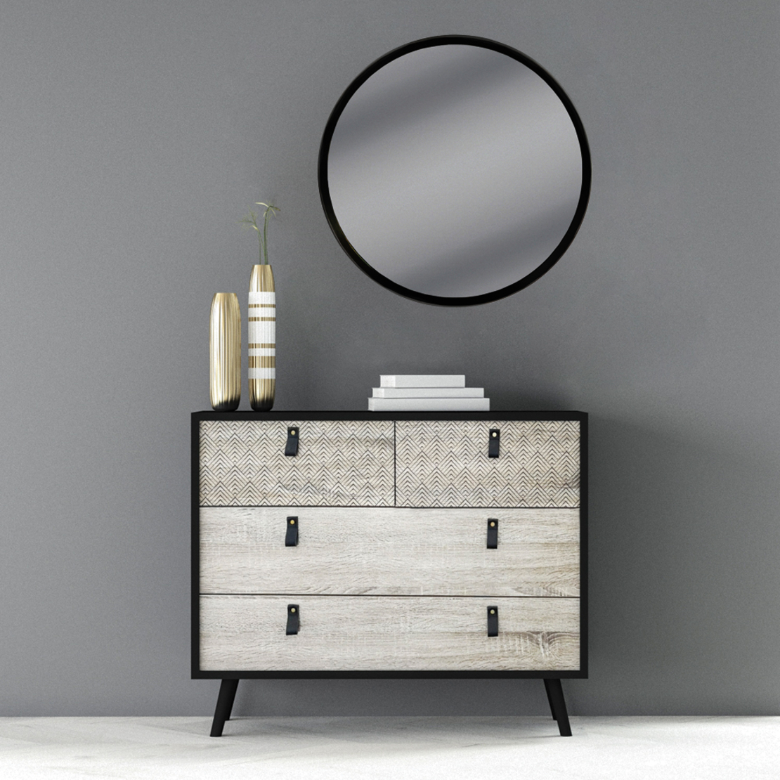 OMNIA COMMODE CHIPBOARD WITH MELAMINE CARTA BLACK WOOD RUBBERWOOD SONOMA WITH PATTERN E1 PRC
