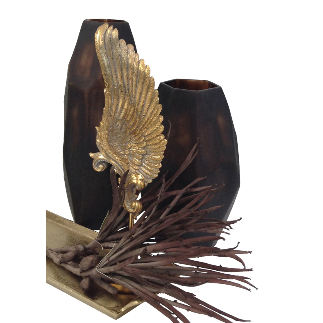 VOLE DECO FEATHER POLYRESIN GOLD ANTIQUE 14,5x11xH