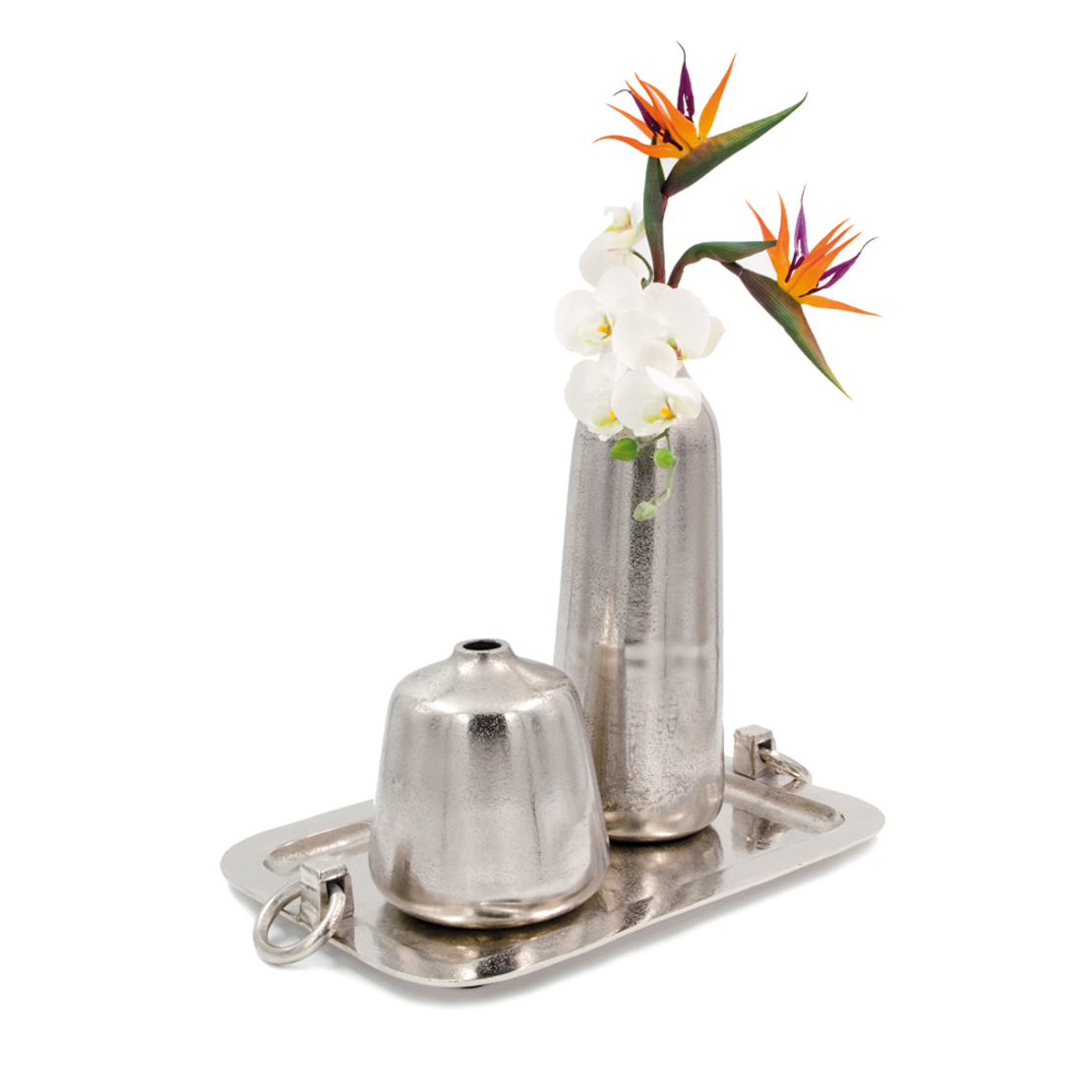 HANDLES TRAY ALUMINIUM SILVER 46x32xH5,5cm IN