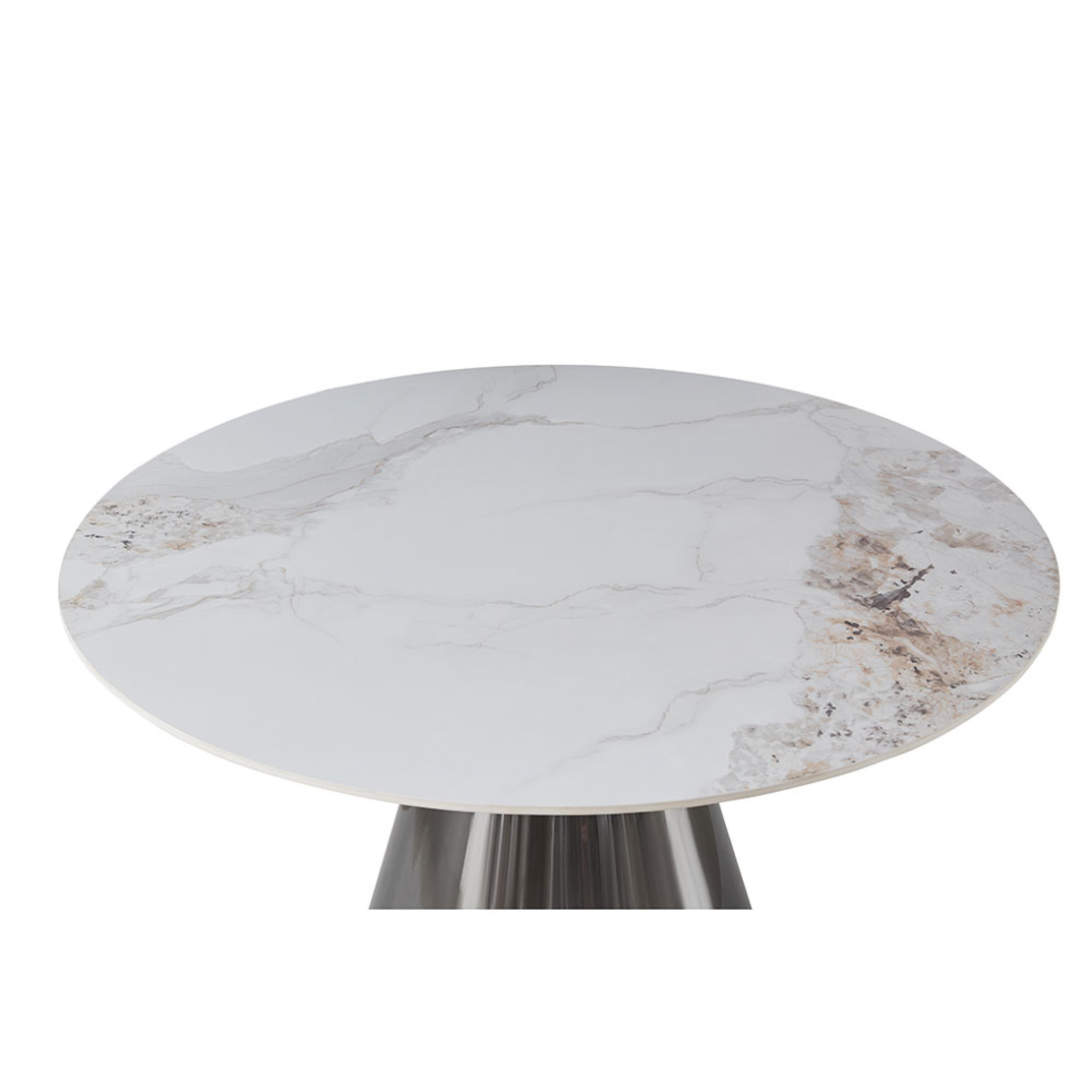 CIRCUS TABLE ROUND TABLE CERAMIC WHITE WITH MARBLE PATTERN STAINLESS STEEL BLACK PRC