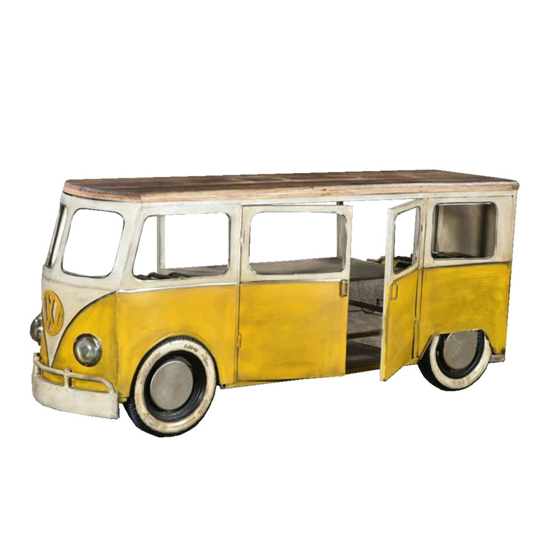 PEACE VAN CONSOLE BAR METAL YELLOW WHITE WOOD MANGO 221x62xH97cm IN