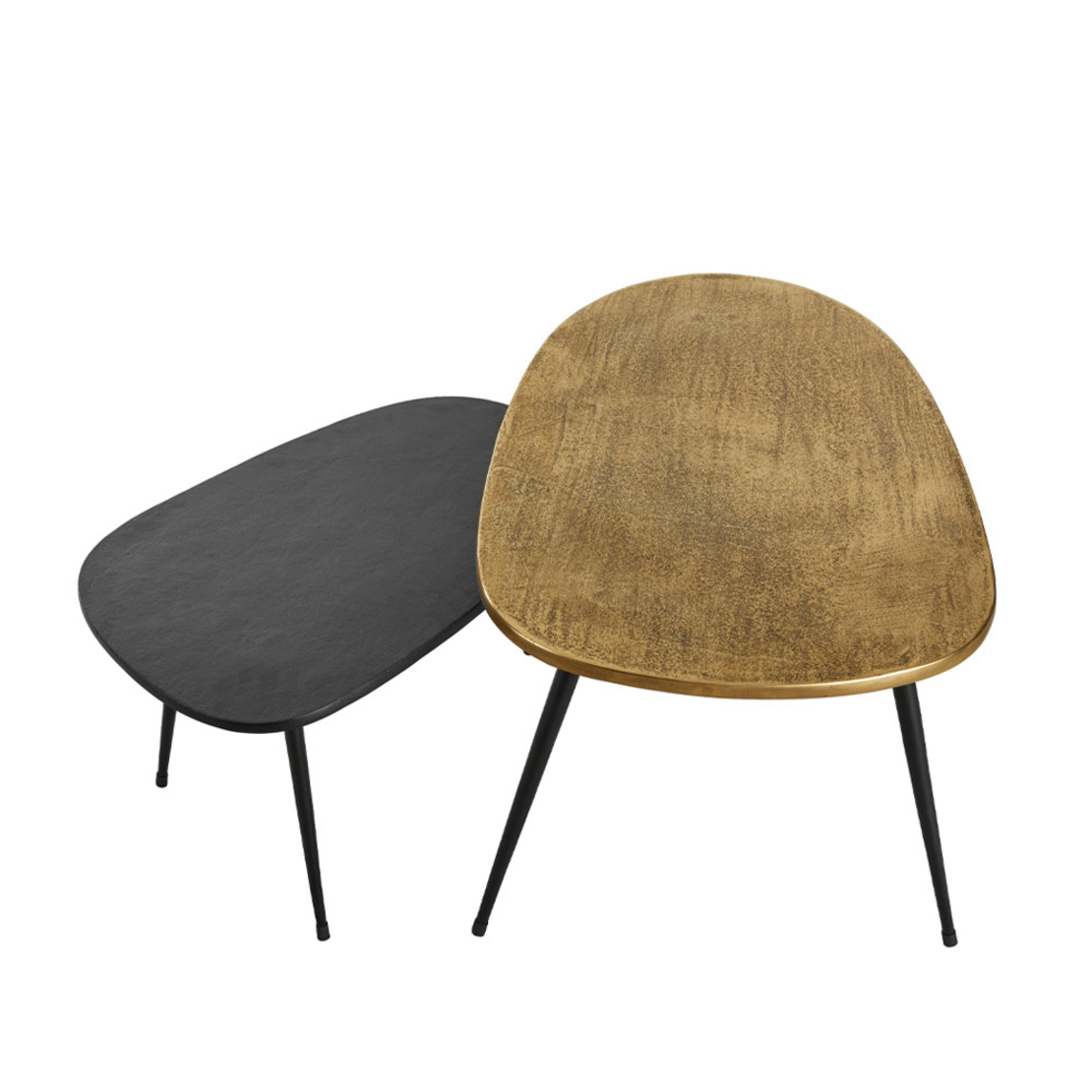 CURVE COFFEE TABLE SET 2PCS BLACK BRASS 70x49xH47cm IN