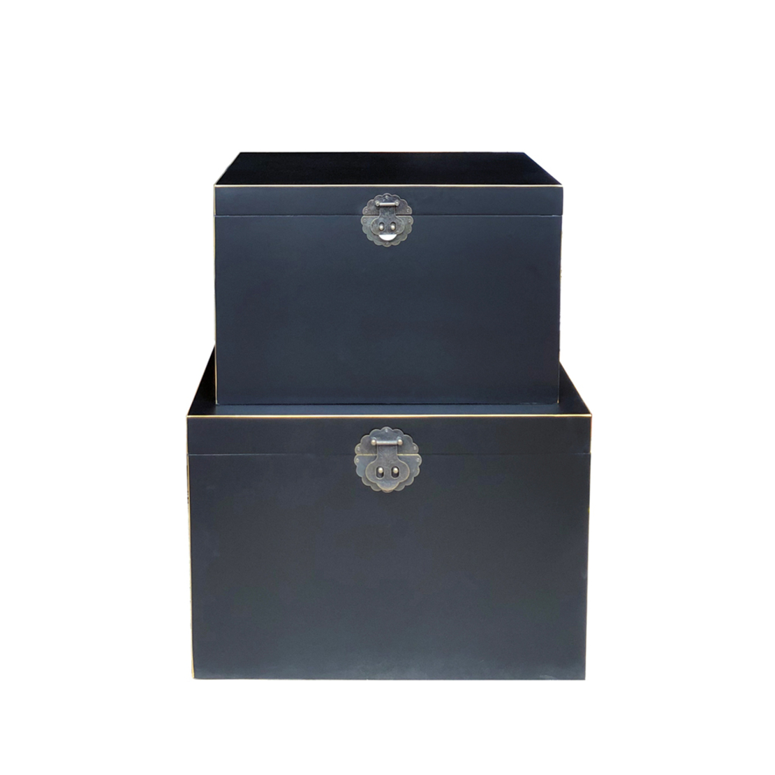 JAPANESE CHESTS SET 2PCS VENEER FIRWOOD BLACK GOLD MDF 60x40xH42cm E1 PRC