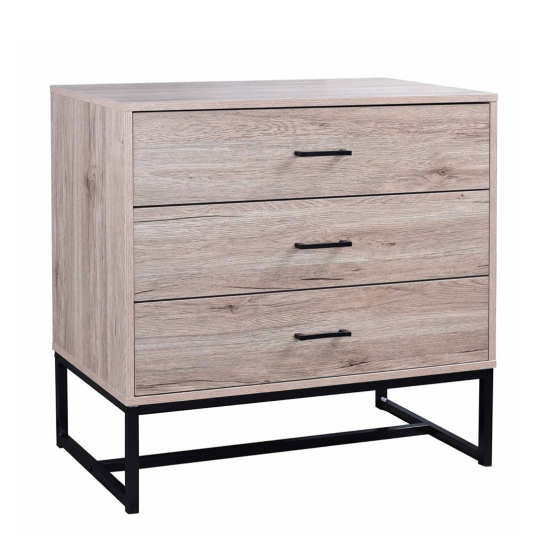 NATURE COMMODE CHIPBOARD WITH MELAMINE CARTA OAK METAL BLACK E1 PRC