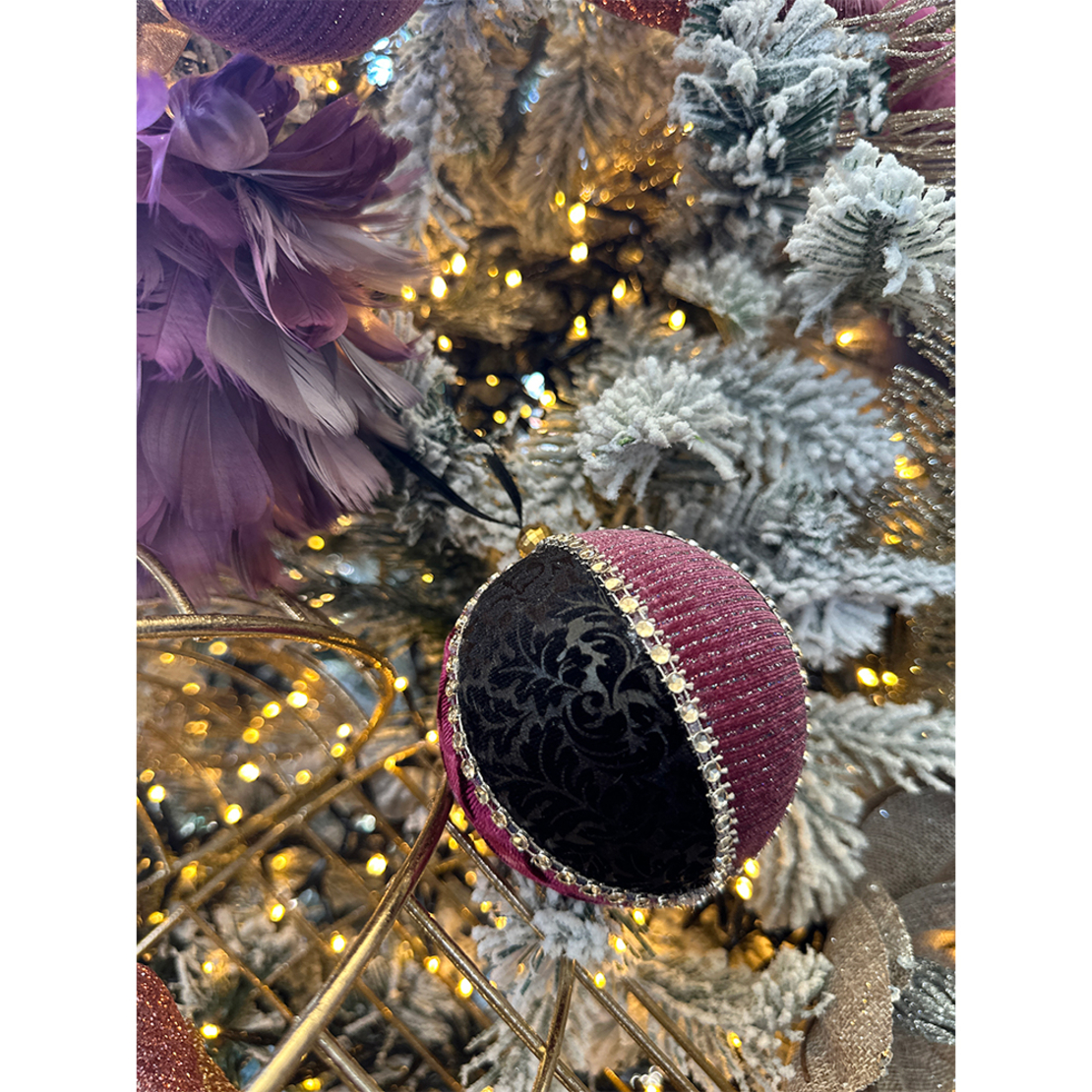 XMAS PIXIE 4 PENDANT BALL POLYFOAM FABRIC PINK BLA