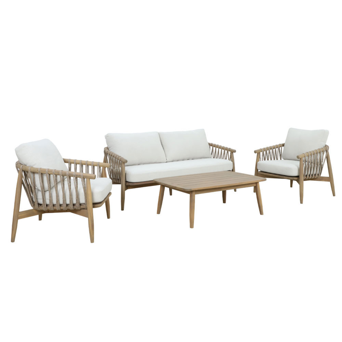 CORDA LOUNGE SET 1+2+1 WOOD ACACIA NATURAL WHITE V