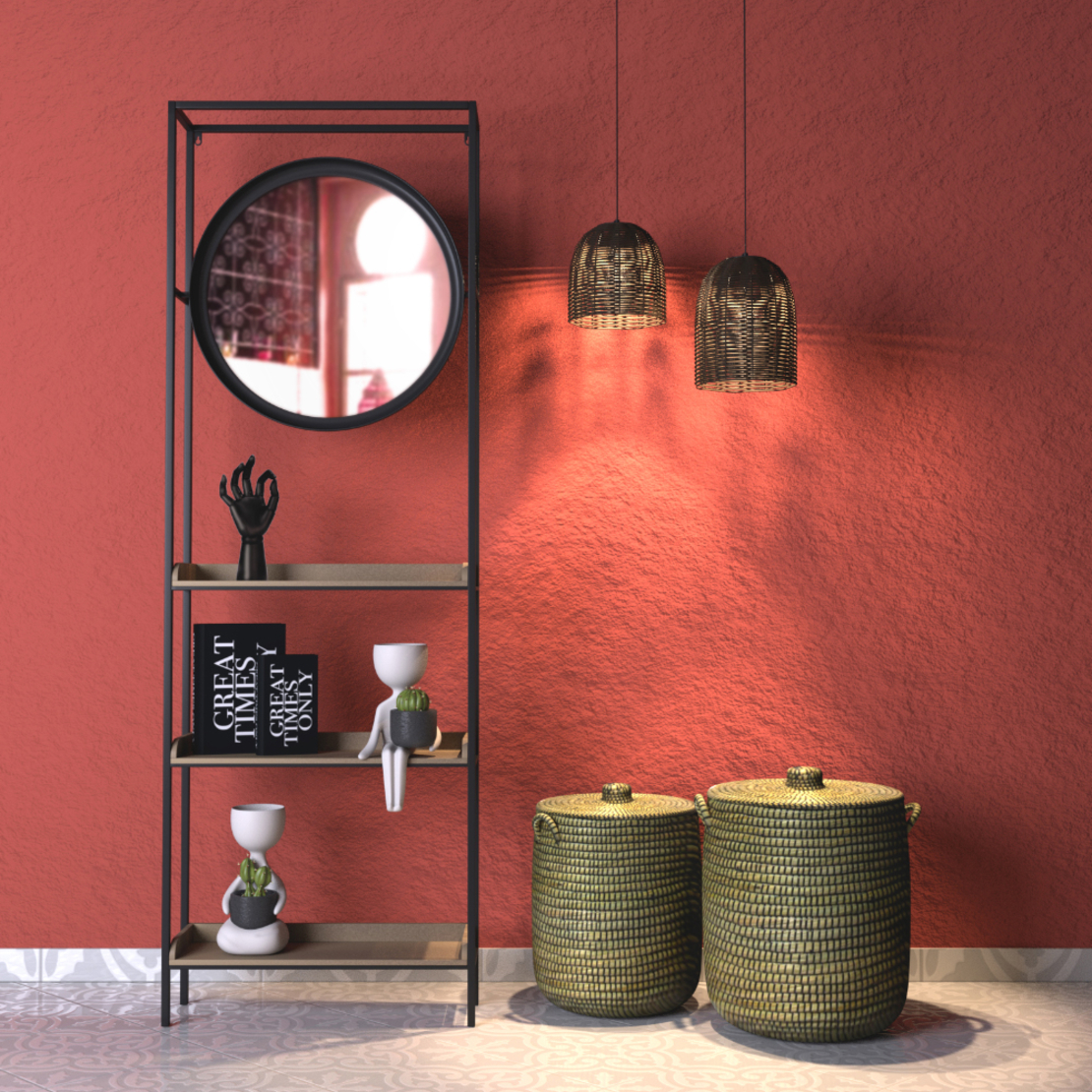 ENTRY ENTRANCE WALLUNIT WITH MIRROR METAL BLACK VENEER FIRWOOD NATURAL 61x17,5xH181,5cm E1 PRC