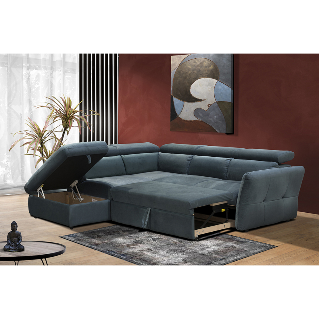 MONSERAT SOFA BED CORNER LEFT EASY CLEAN FABRIC PETROL E1 EU
