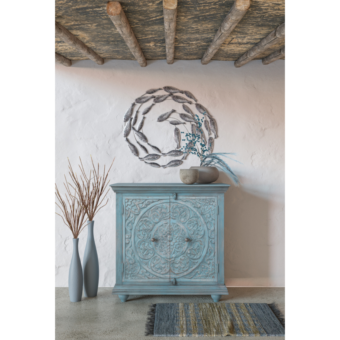 AMORGOS COMMODE 2DOORS WOOD MANGO BLUE LIGHT IN
