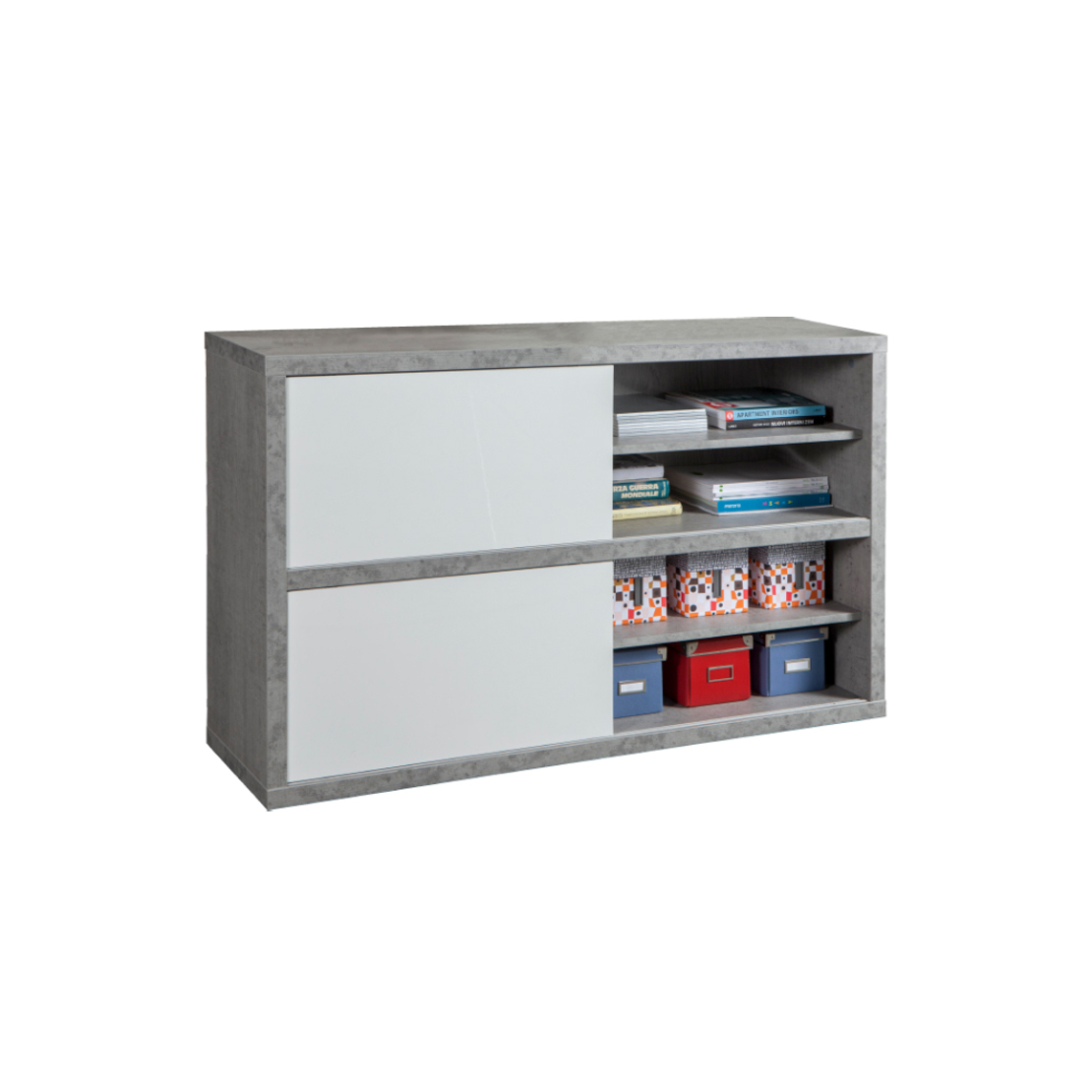 PRATICO BOOKCASE MELAMINE CEMENT WHITE HIGH GLOSS 140x35,6xH87cm E1 EU