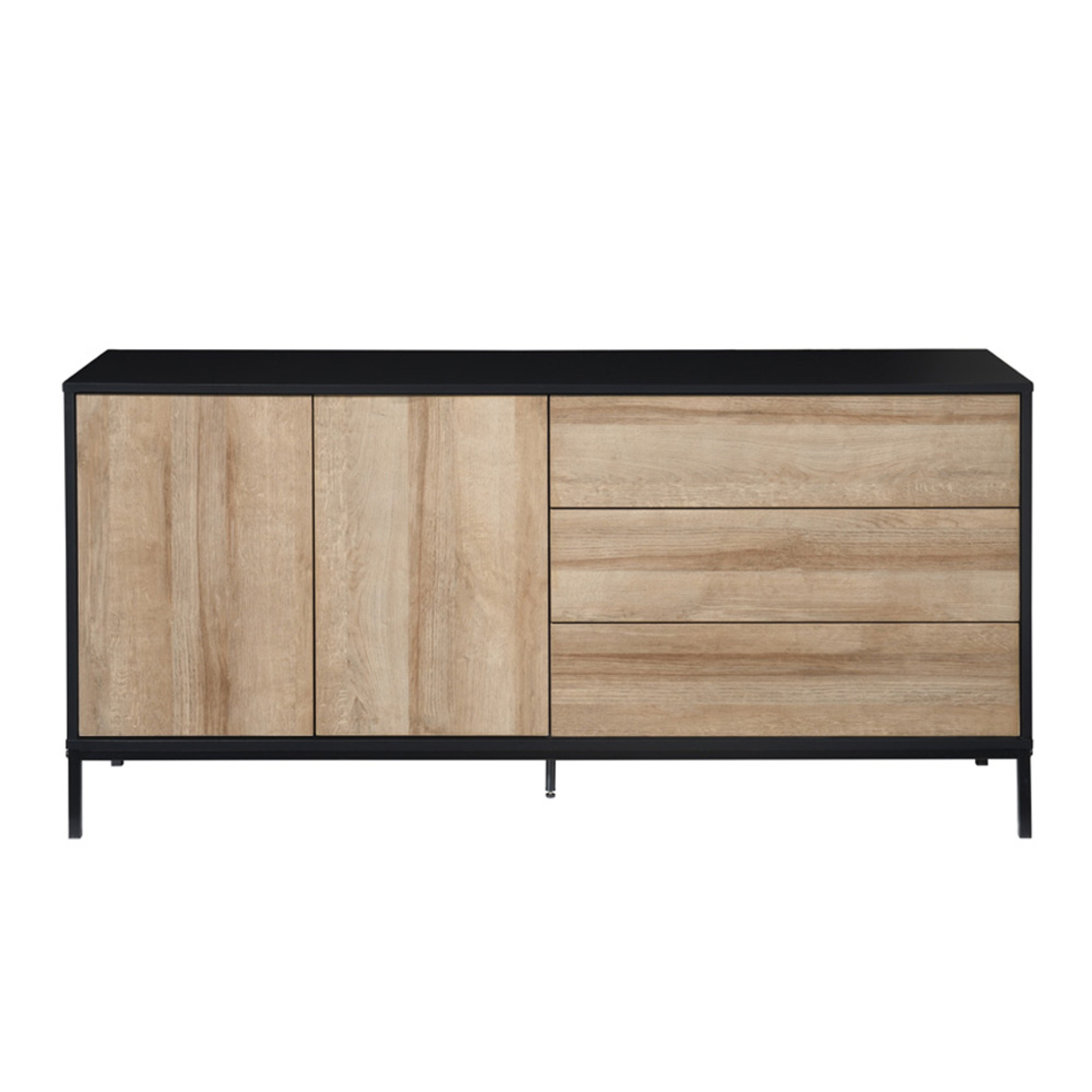 BLACKBIRD SIDEBOARD 2DOORS 3DRAWERS CHIPBOARD WITH MELAMINE CARTA RIVIERA OAK BLACK METAL 150x40xH75,5cm MY