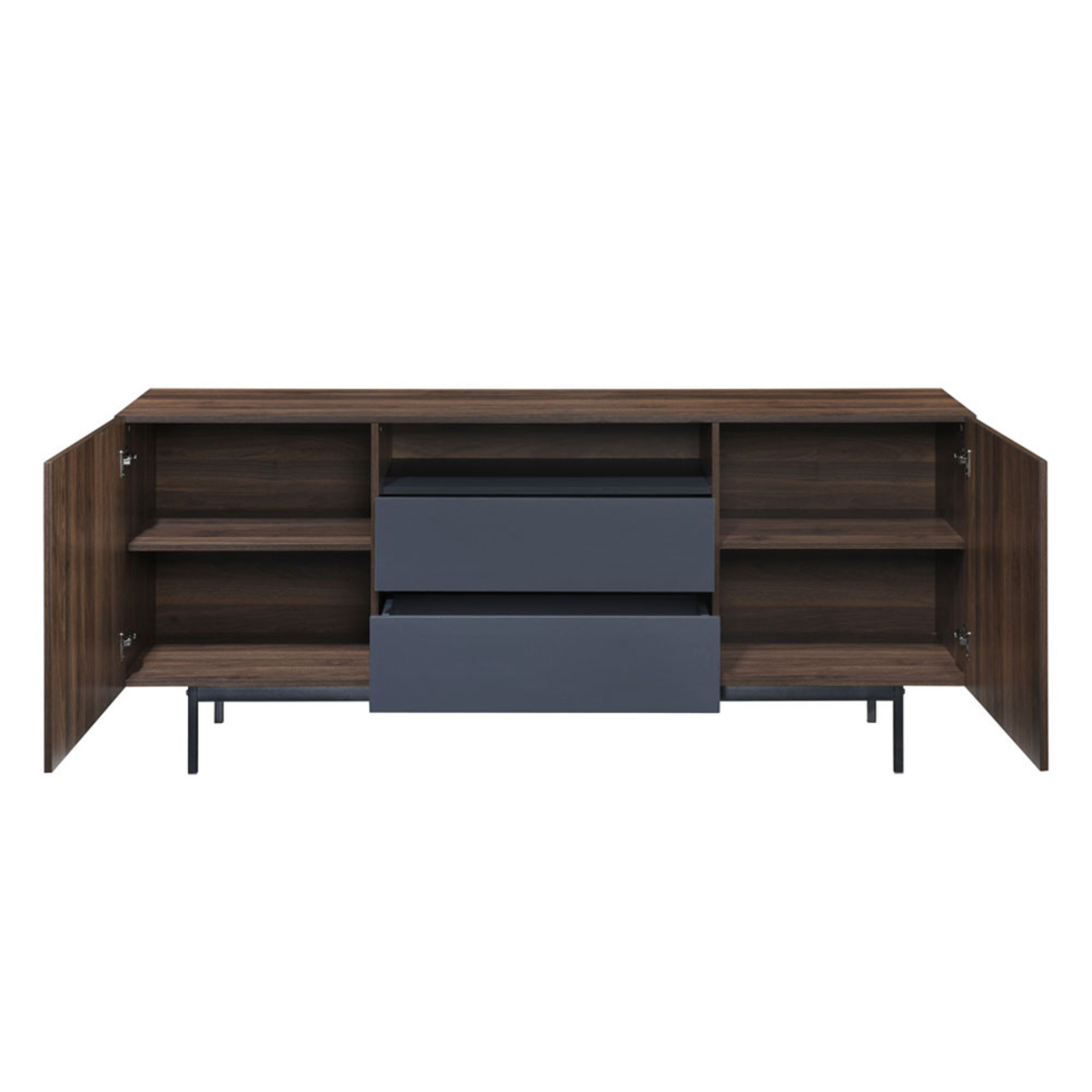 GROOVES SIDEBOARD 2DOORS 2DRAWERS CHIPBOARD WITH MELAMINE CARTA WALNUT GREY METAL 180x40xH80cm MY