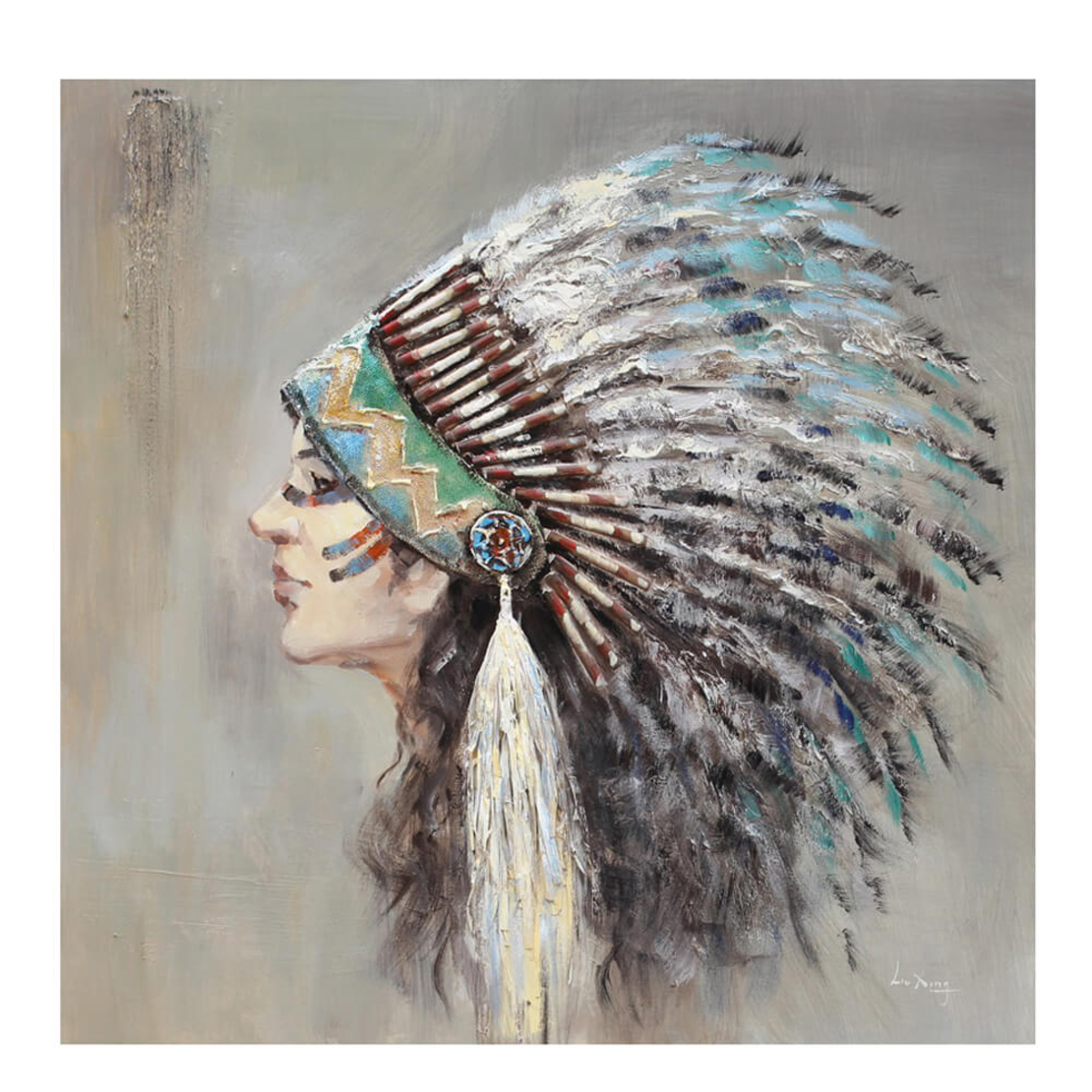 INDIAN LADY PAINTING CANVAS WOOD 90x90xH3,5cm PRC