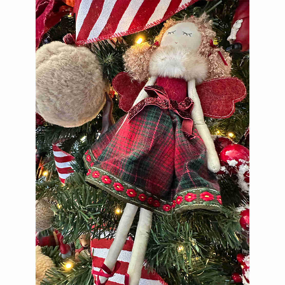 XMAS JOY ANGEL DECO FABRIC RED GREEN BEIGE H33cm P