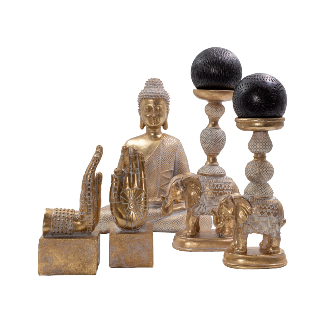 ELEPHAS 1 CANDLE HOLDER POLYRESIN GOLD WHITE 14,8x