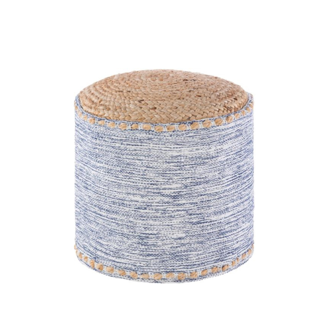 KNIT POUF FABRIC BLUE LIGHT NATURAL JUTE IN