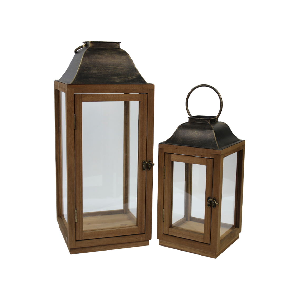 KARIMA LANTERN SET 2PCS WOOD GLASS NATURAL DARK 23