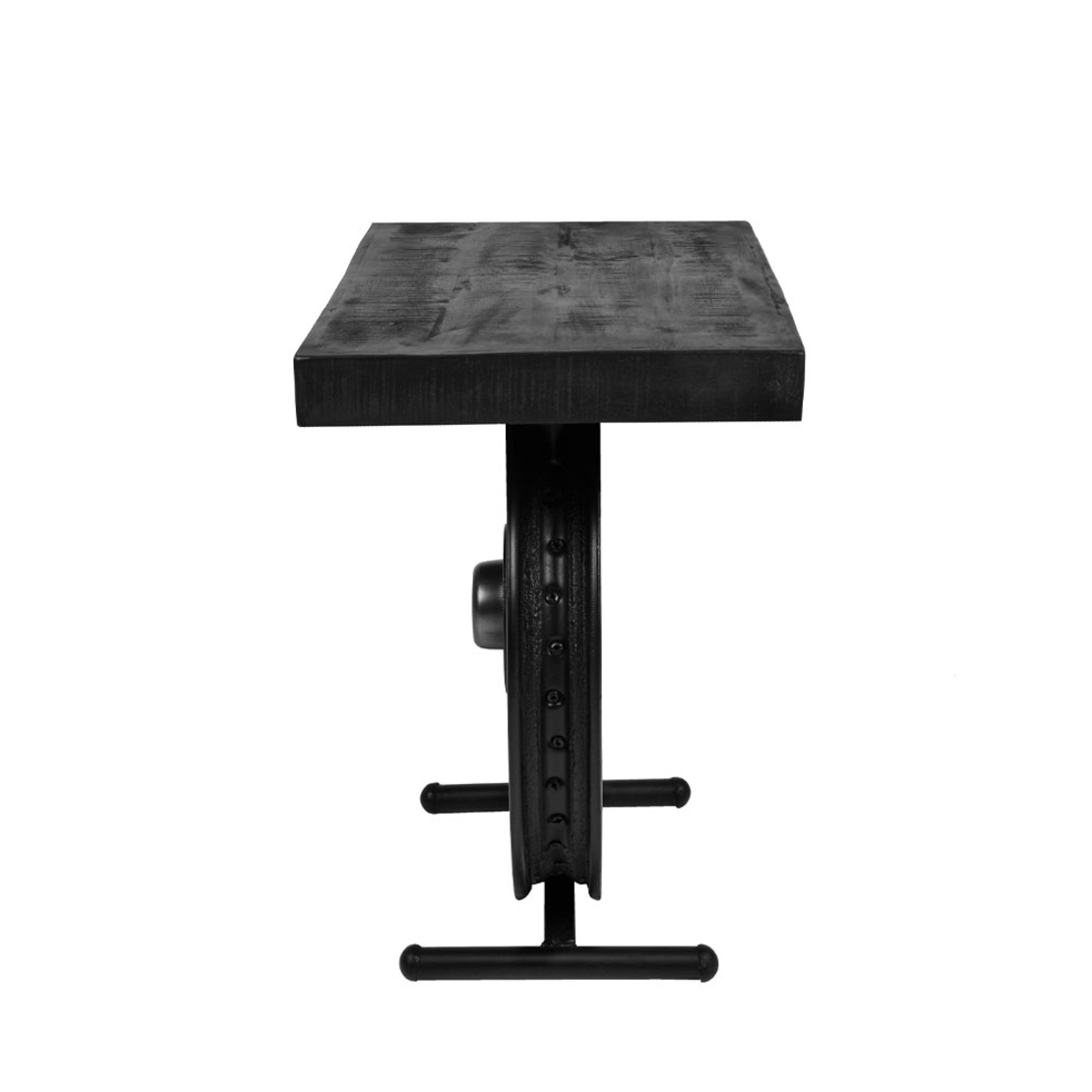 WHEEL SIDE TABLE METAL BLACK SILVER WOOD MANGO 61x36xH56cm IN