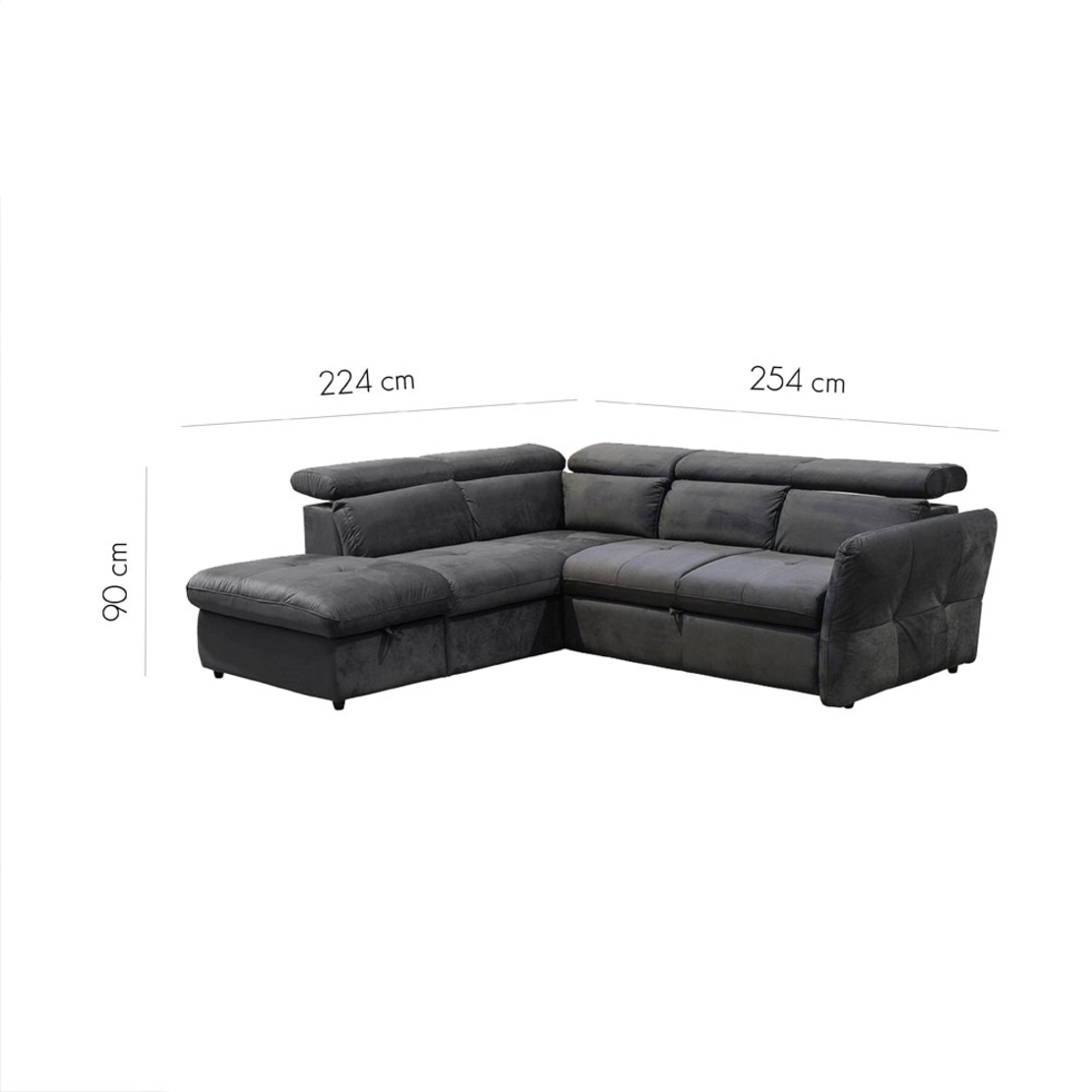 MONSERAT SOFA BED CORNER LEFT EASY CLEAN FABRIC ANTHRACITE E1 EU