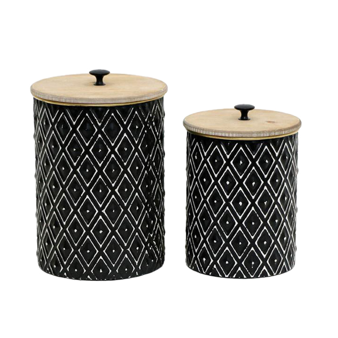 CRUSE BOX WITH LID SET 2PCS METAL WOOD BLACK NATUR