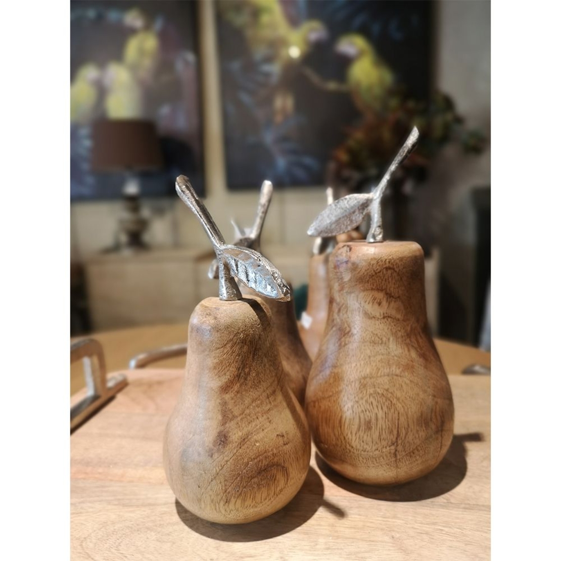 POIRE DECO PEAR WOOD MANGO NATURAL SILVER 11x10xH2