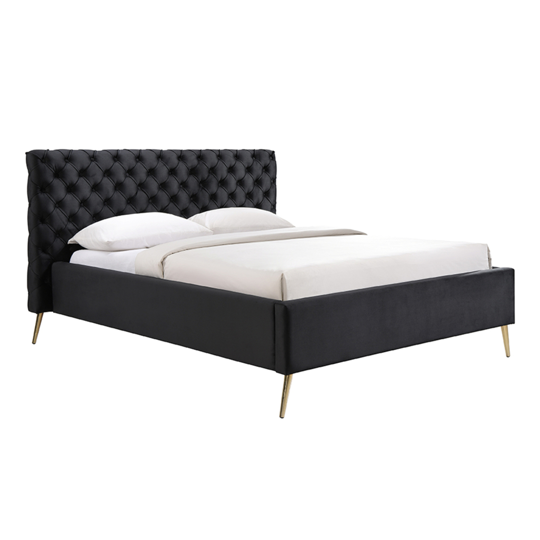 BLACK EROS BED (FOR MATTRESS 160x200cm) FABRIC BLACK METAL GOLD E1 MY