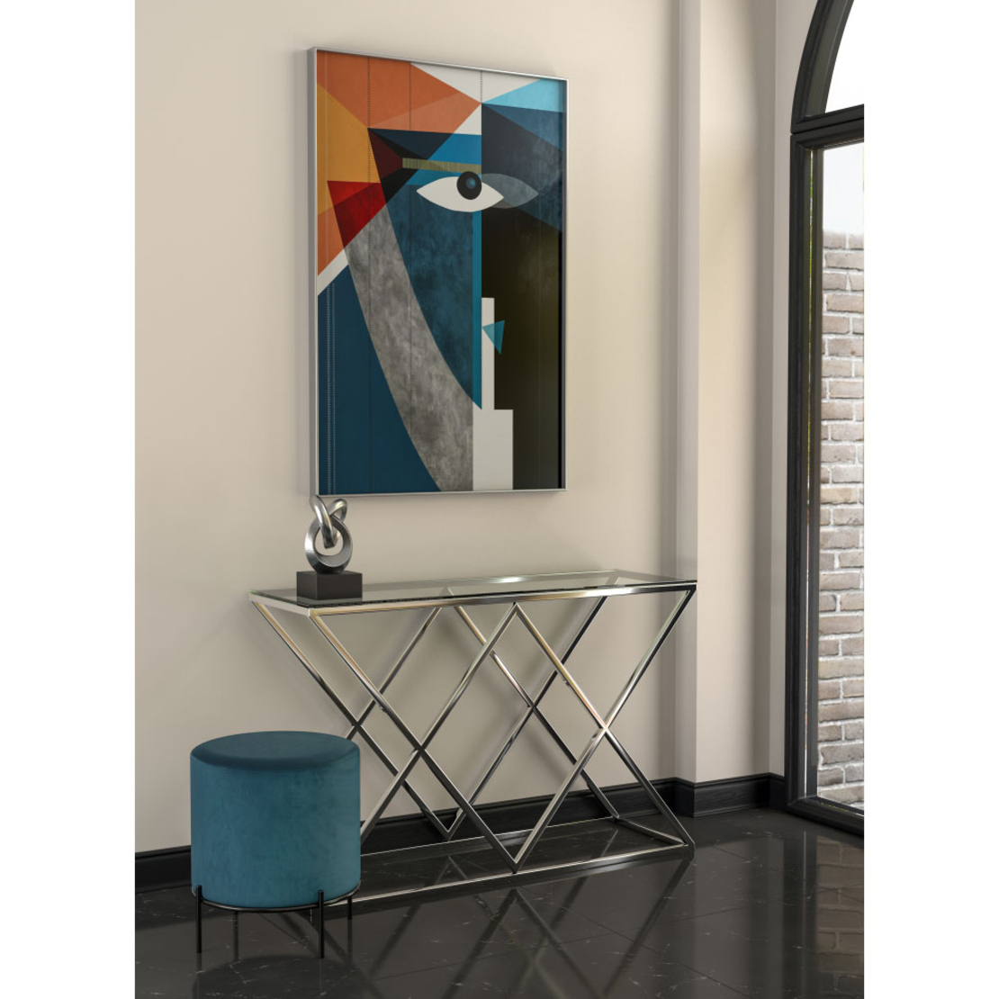 CONOR CONSOLE STAINLESS STEEL SILVER GLASS TRANSPARENT 120x40xH78cm PRC