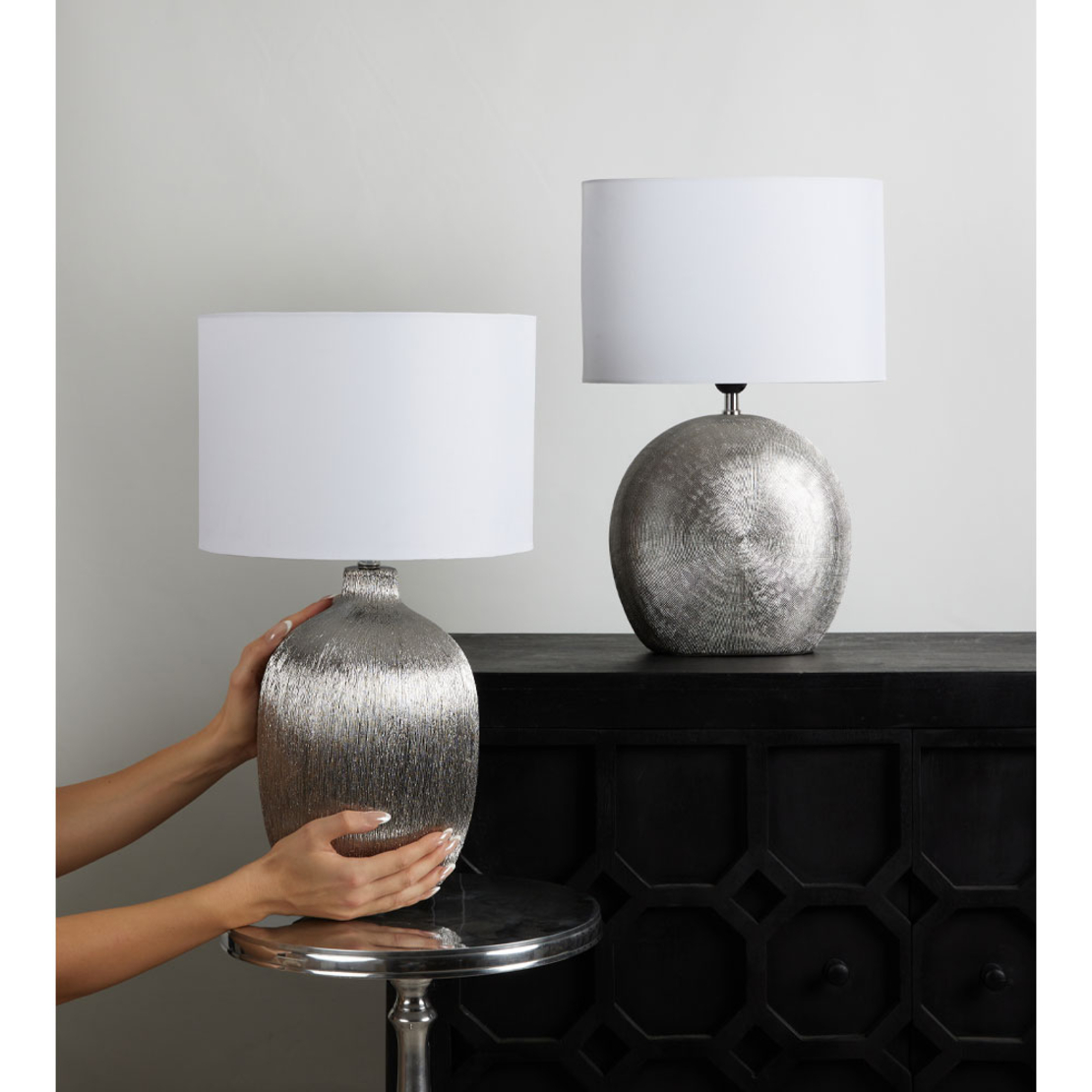 NEJEN LAMP TABLE CERAMIC FABRIC SILVER WHITE D20,5