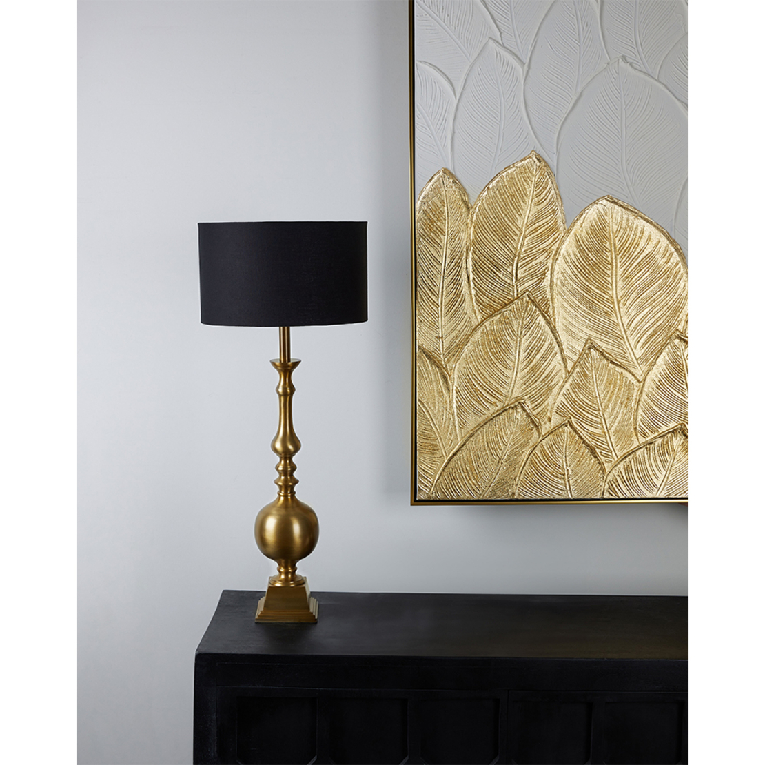 LUTHER LAMP TABLE ALUMINIUM FABRIC GOLD ANTIQUE BL