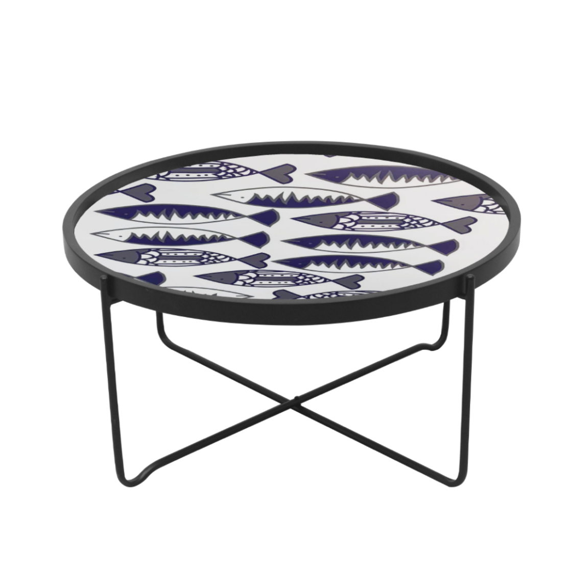 FISHY COFFEE TABLE MDF MULTICOLOR WITH PATTERN WHITE METAL 75x75xH37,5cm E1 PRC