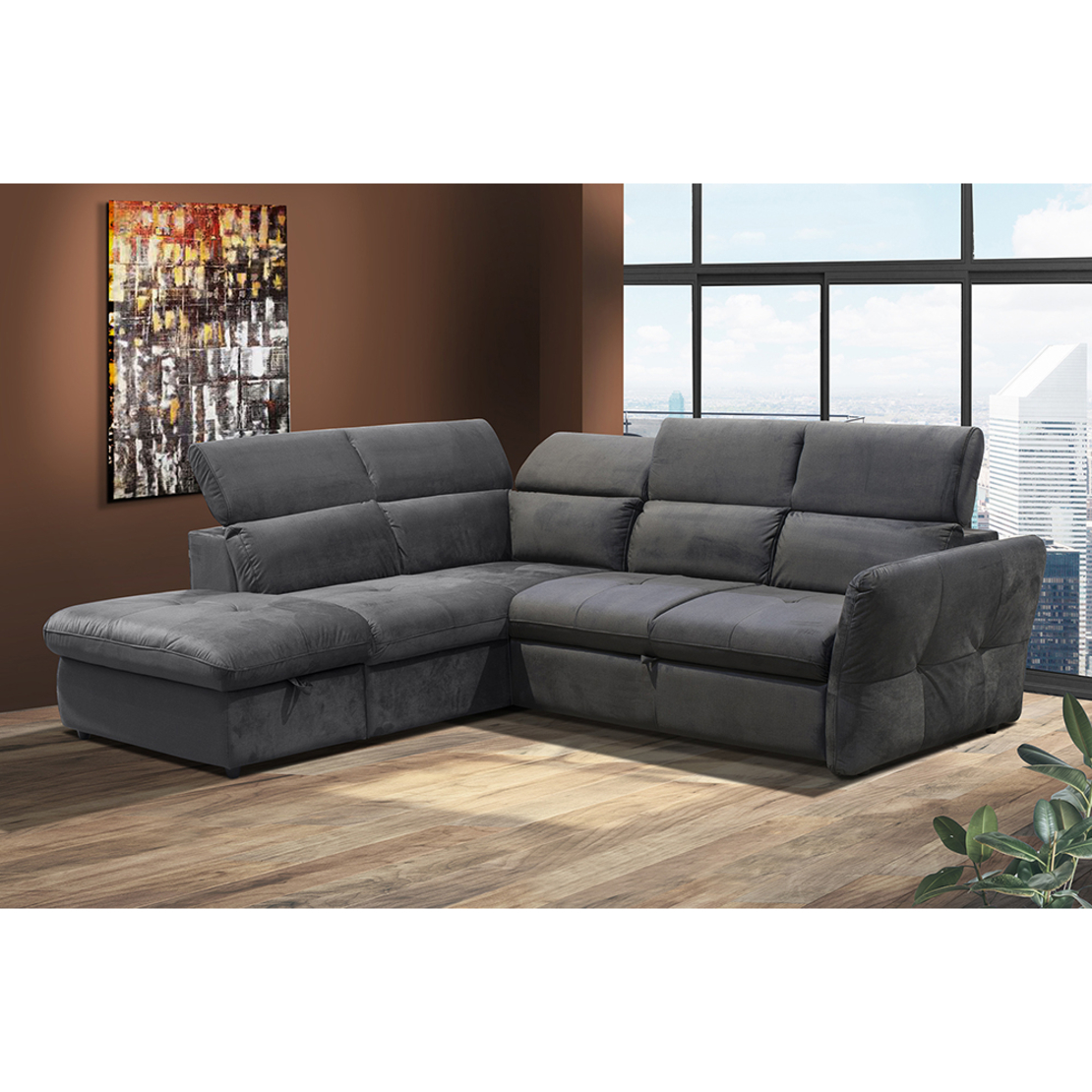 MONSERAT SOFA BED CORNER LEFT EASY CLEAN FABRIC ANTHRACITE E1 EU