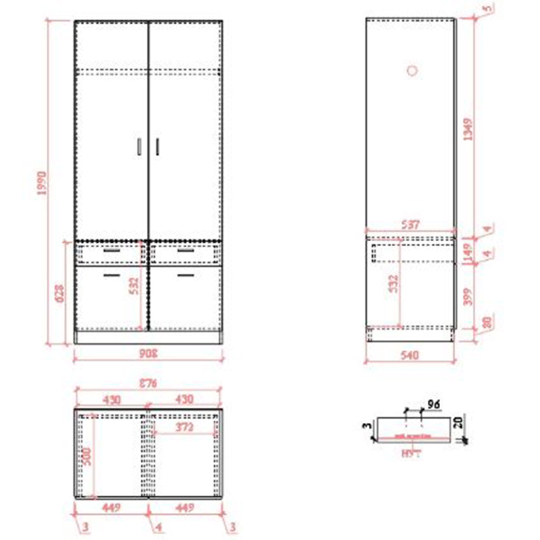 SIX WARDROBE MELAMINE SONOMA 91x56x199 E1 EU