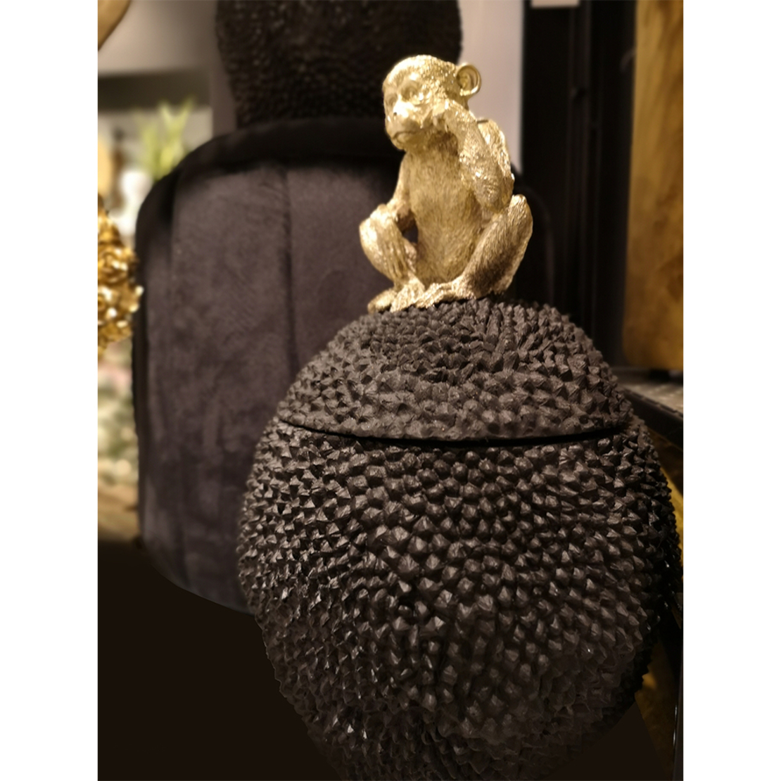MACACO STORAGE JAR POLYRESIN BLACK GOLD D25xH39cm