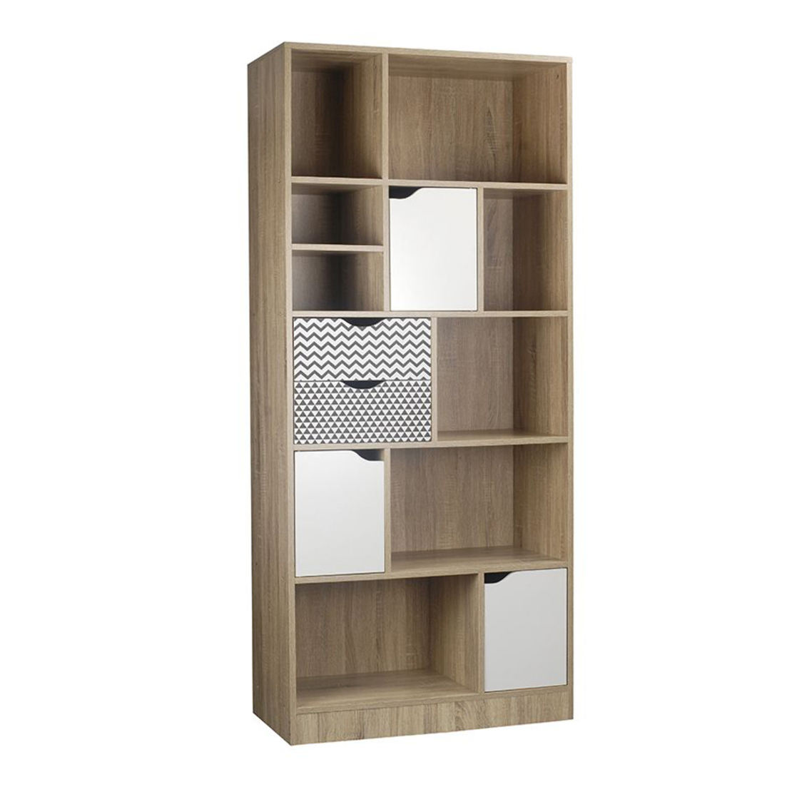 MINTONI BOOKCASE CHIPBOARD WITH MELAMINE CARTA SONOMA WHITE WITH PATTERN 80x39xH180cm E1 PRC