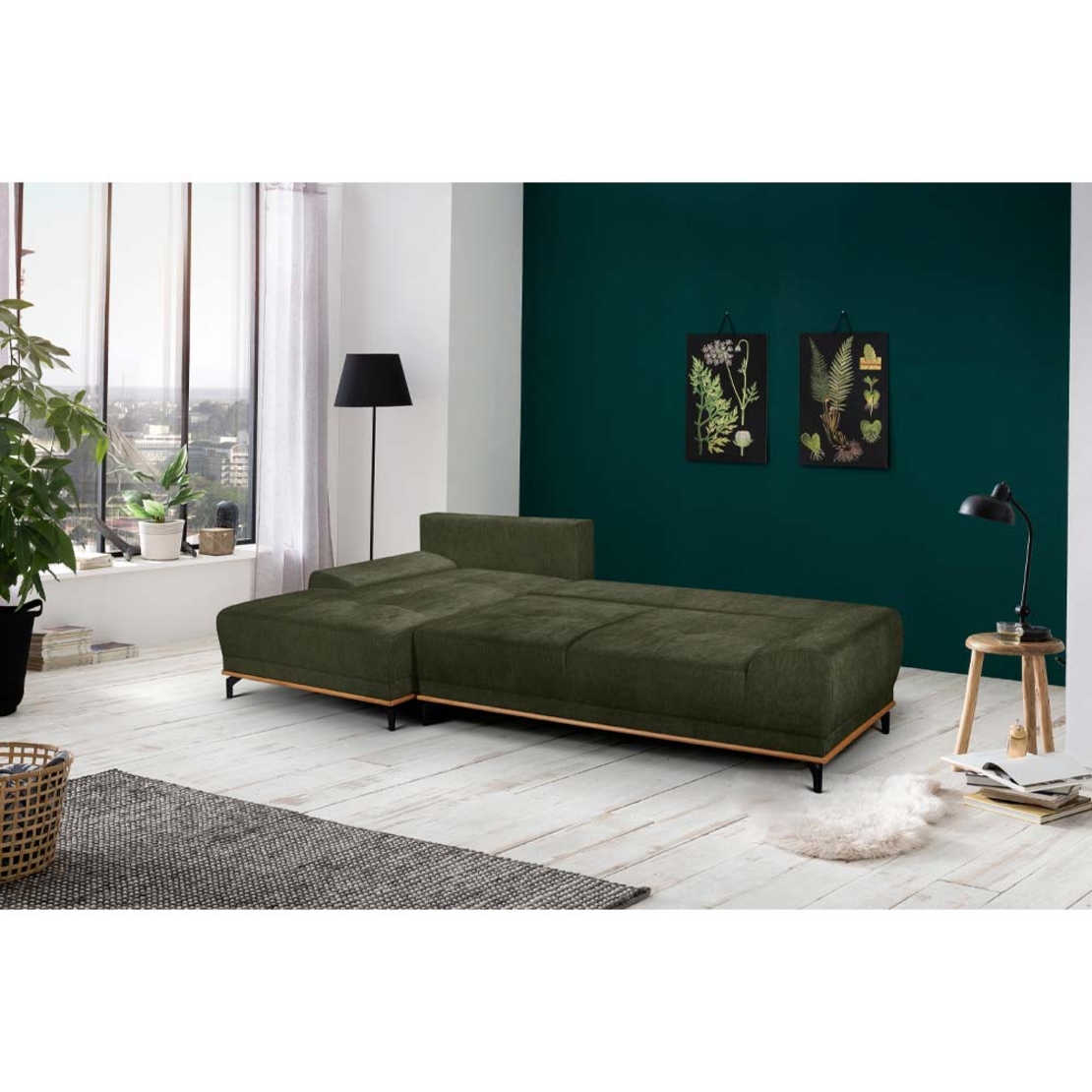 NATURA SOFA BED CORNER LEFT EASY CLEAN FABRIC OLIVE GREEN E1 EU