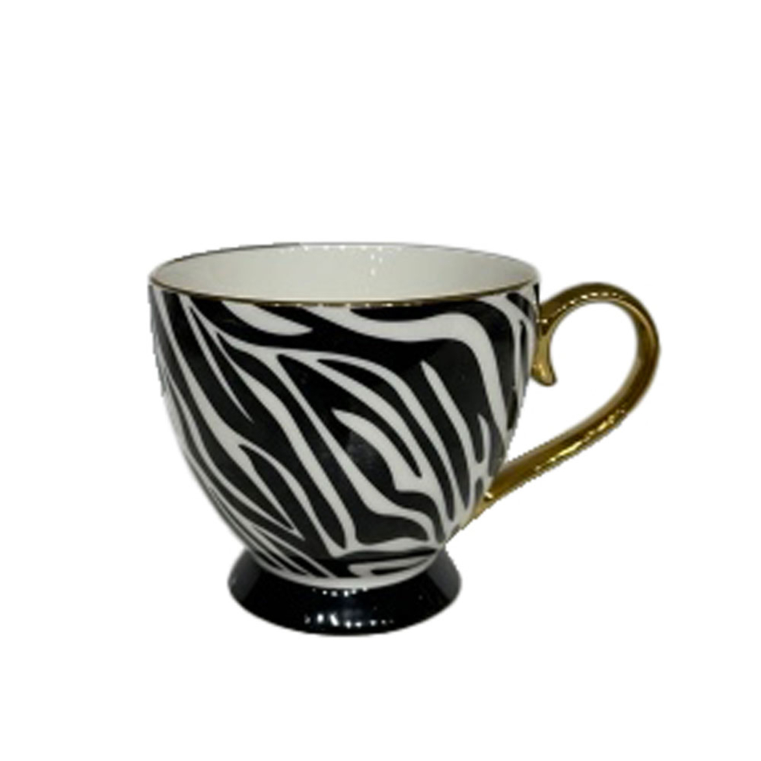 SAFARI A MUG NEW BONE CHINA WHITE BLACK GOLD D11xH