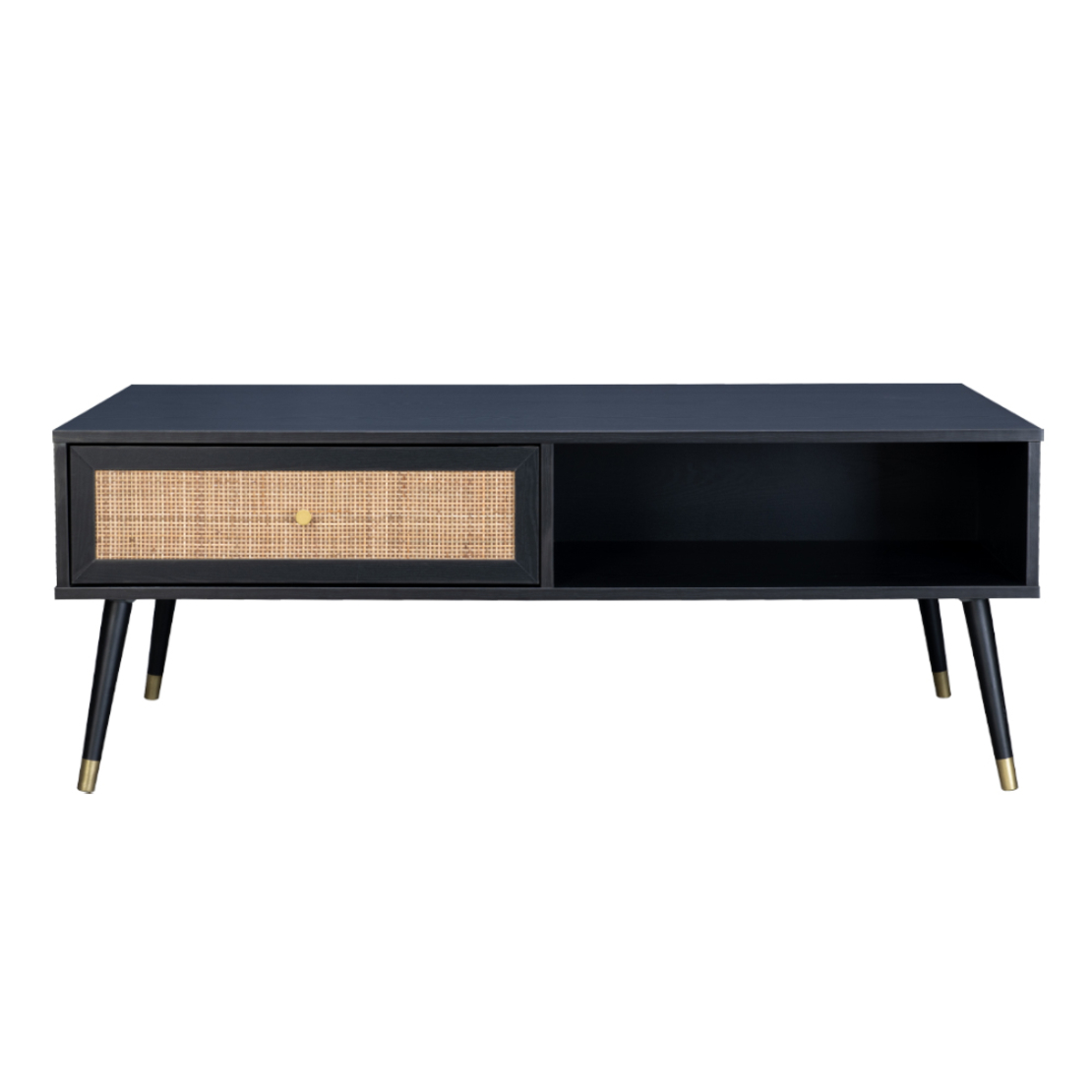 VIENNA COFFEE TABLE 1DRAWER CHIPBOARD WITH MELAMINE BLACK WITH RATTAN GOLD 120x59xH45cm E1 PRC