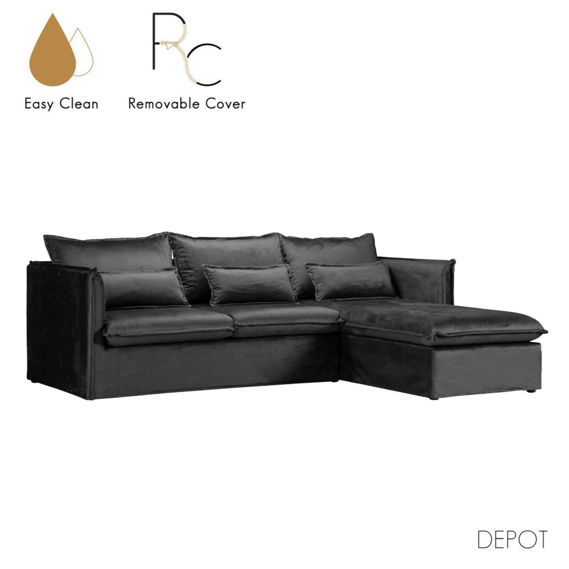ONE ONLY SOFA CORNER RIGHT EASY CLEAN FABRIC GREY E1 EU