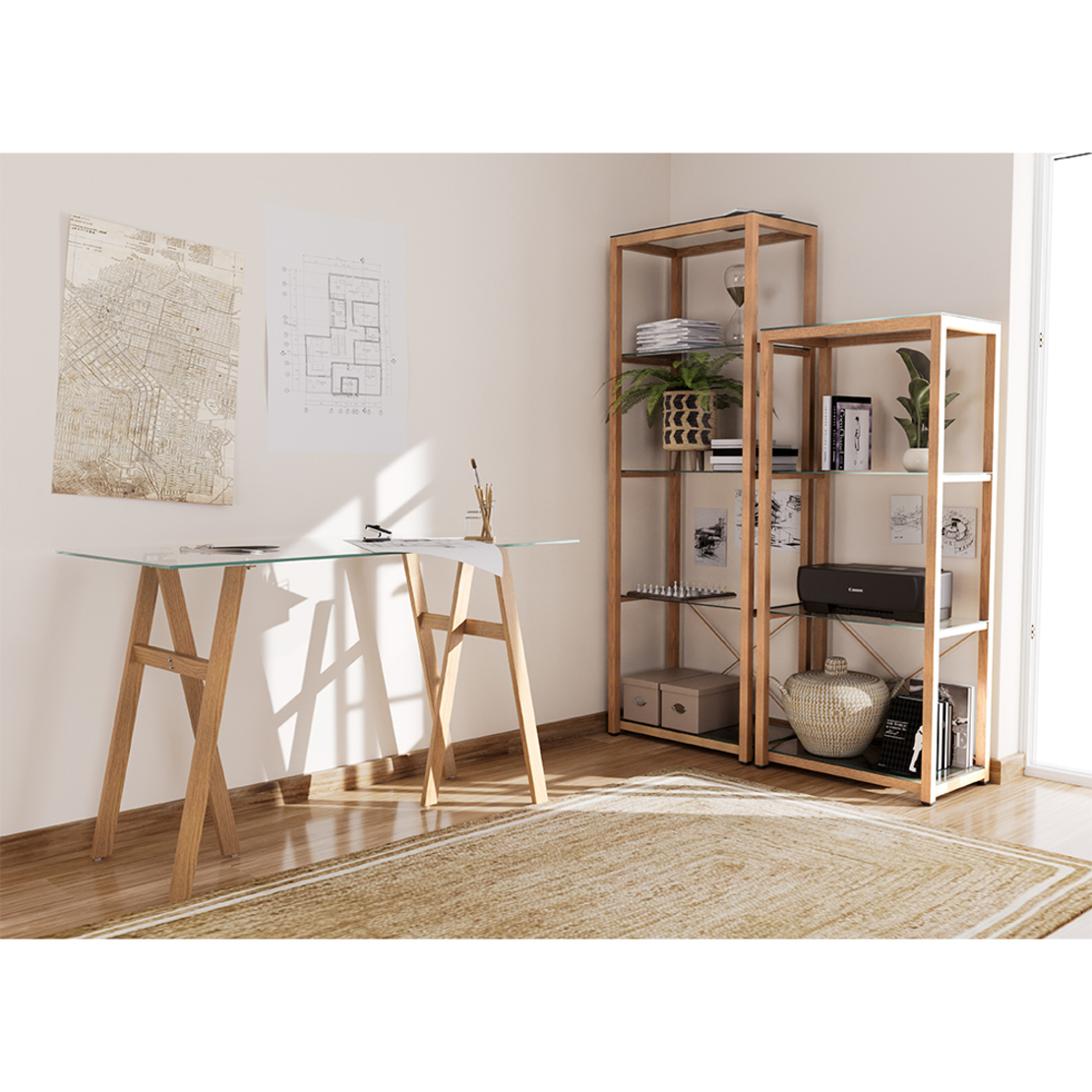 NORDIC DESK GLASS TRANSPARENT NATURAL 120x60xH75cm PRC