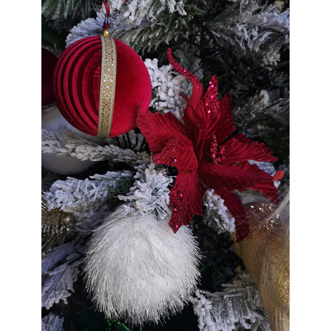 XMAS GLAM RED 2 BALL POLYFOAM FABRIC RED GOLD D10x