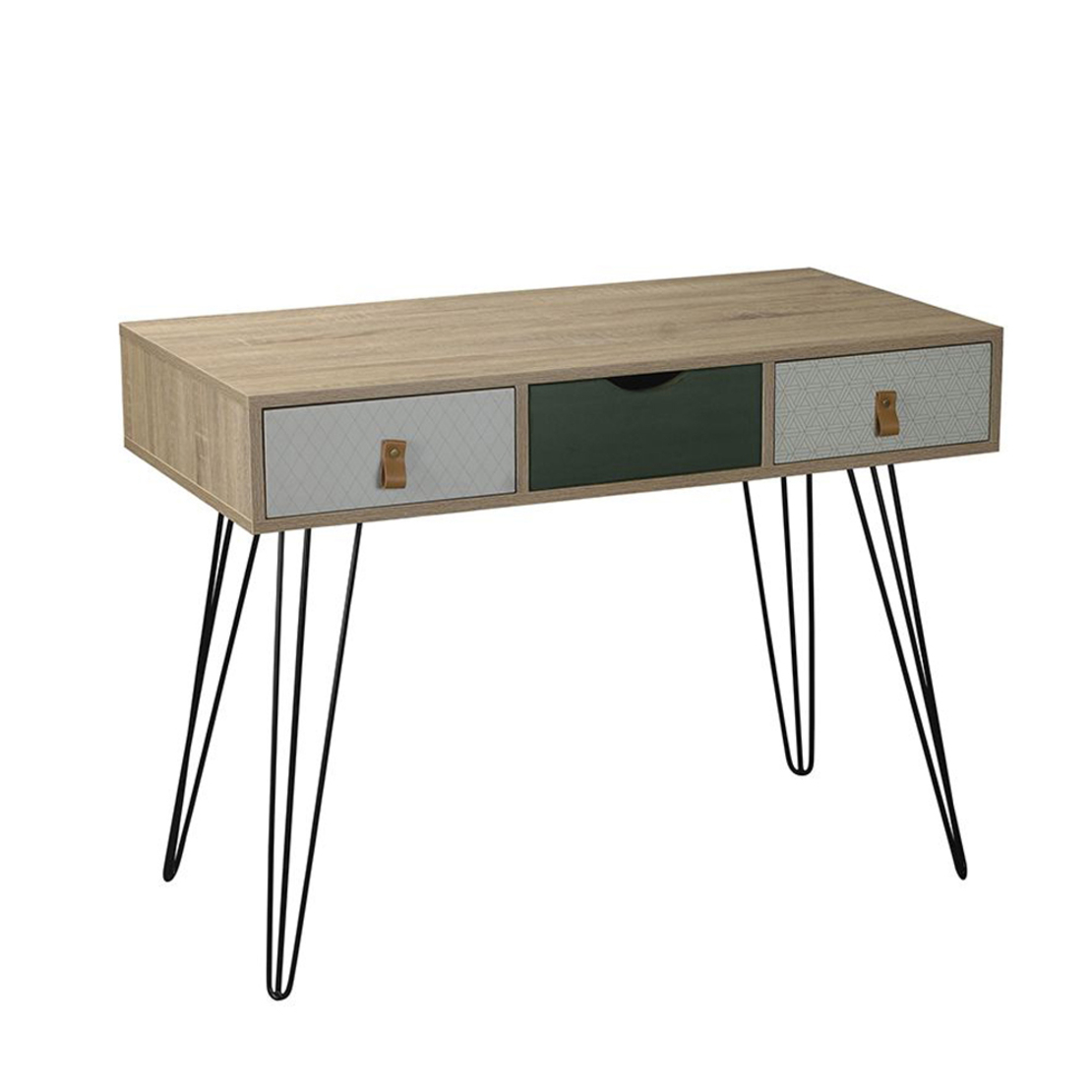 TREND MINT CONSOLE 3DRAWERS CHIPBOARD WITH MELAMINE CARTA SONOMA GREEN WITH PATTERN METAL BLACK 100x50xH75cm E1 PRC