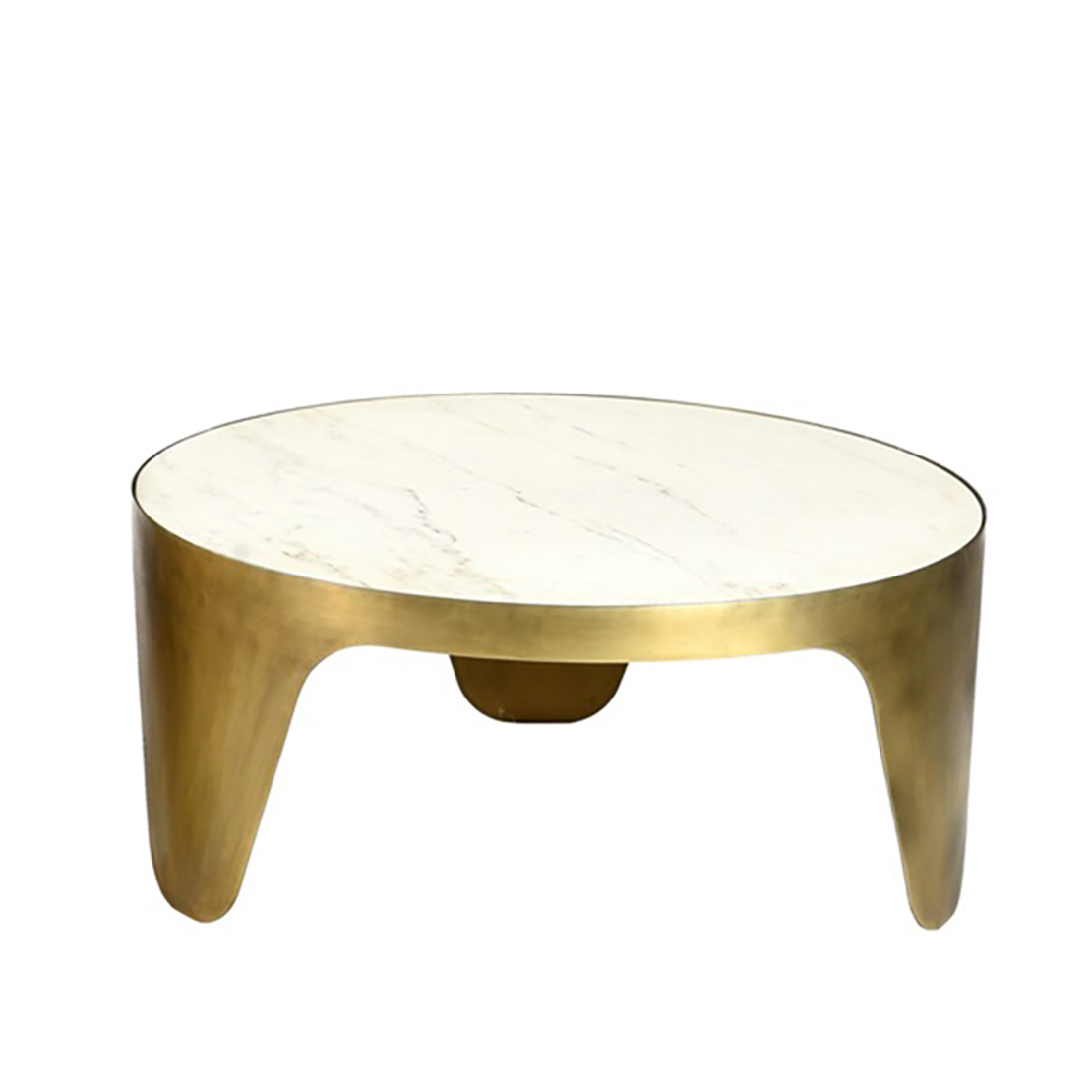 CENTRO COFFEE TABLE MARBLE WHITE MARBLE METAL BRASS ANTIQUE 79x79xH36cm IN