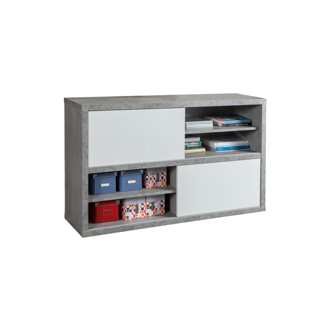 PRATICO BOOKCASE MELAMINE CEMENT WHITE HIGH GLOSS 140x35,6xH87cm E1 EU