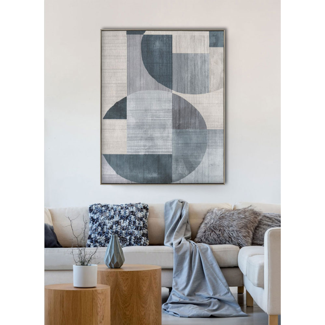 CHASING DREAMS PAINTING DECORATIVE 80x100x5 CANVAS BLUE BEIGE WOOD CHAMPAGNE