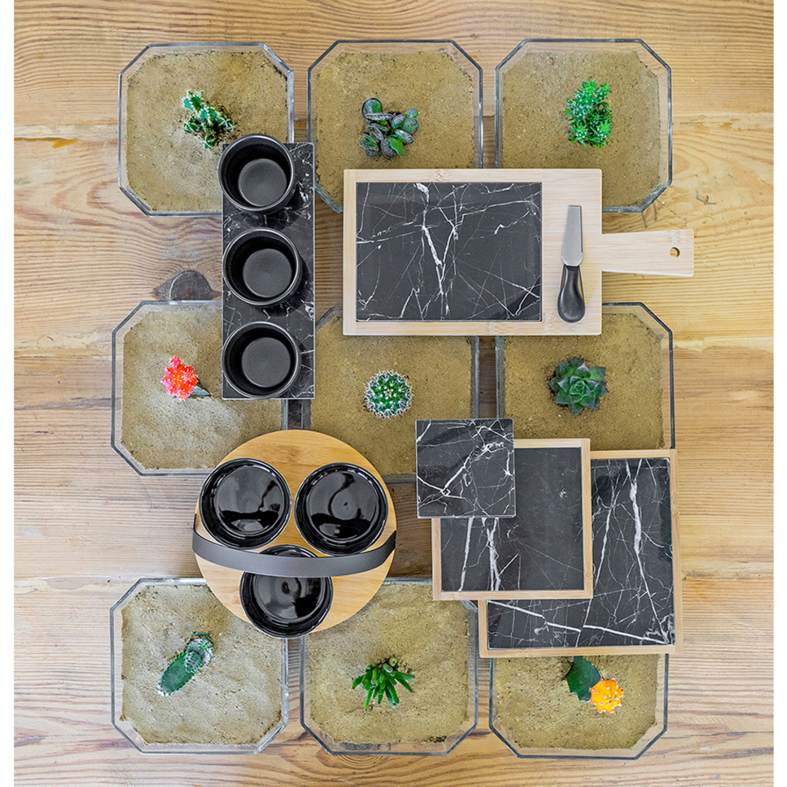 BILBAO TRAY CUTTING MARBLE BAMBOO BLACK WHITE NATU