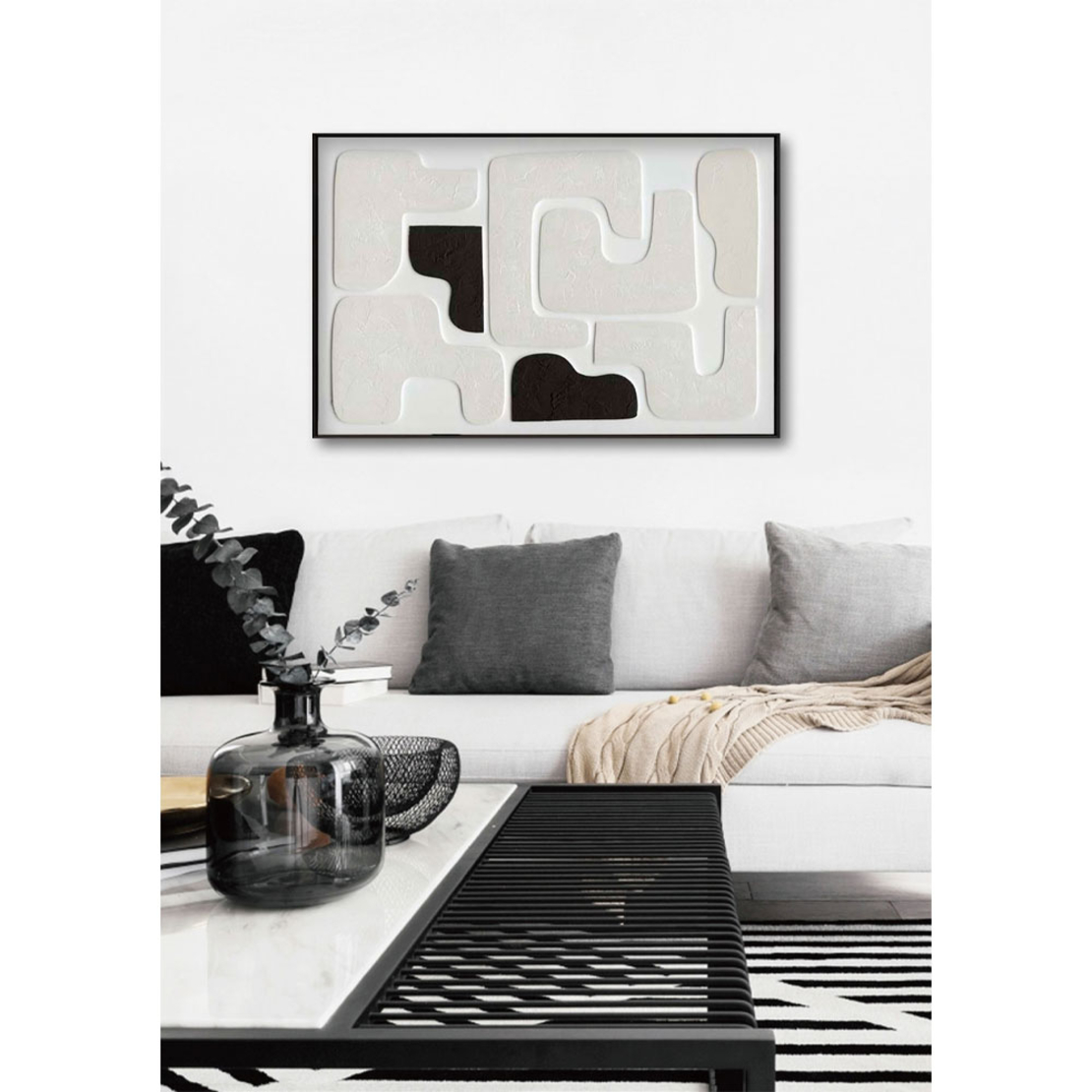 RENVO PAINTING DECORATIVE 80x120x5 CANVAS WHITE BLACK WOOD BLACK