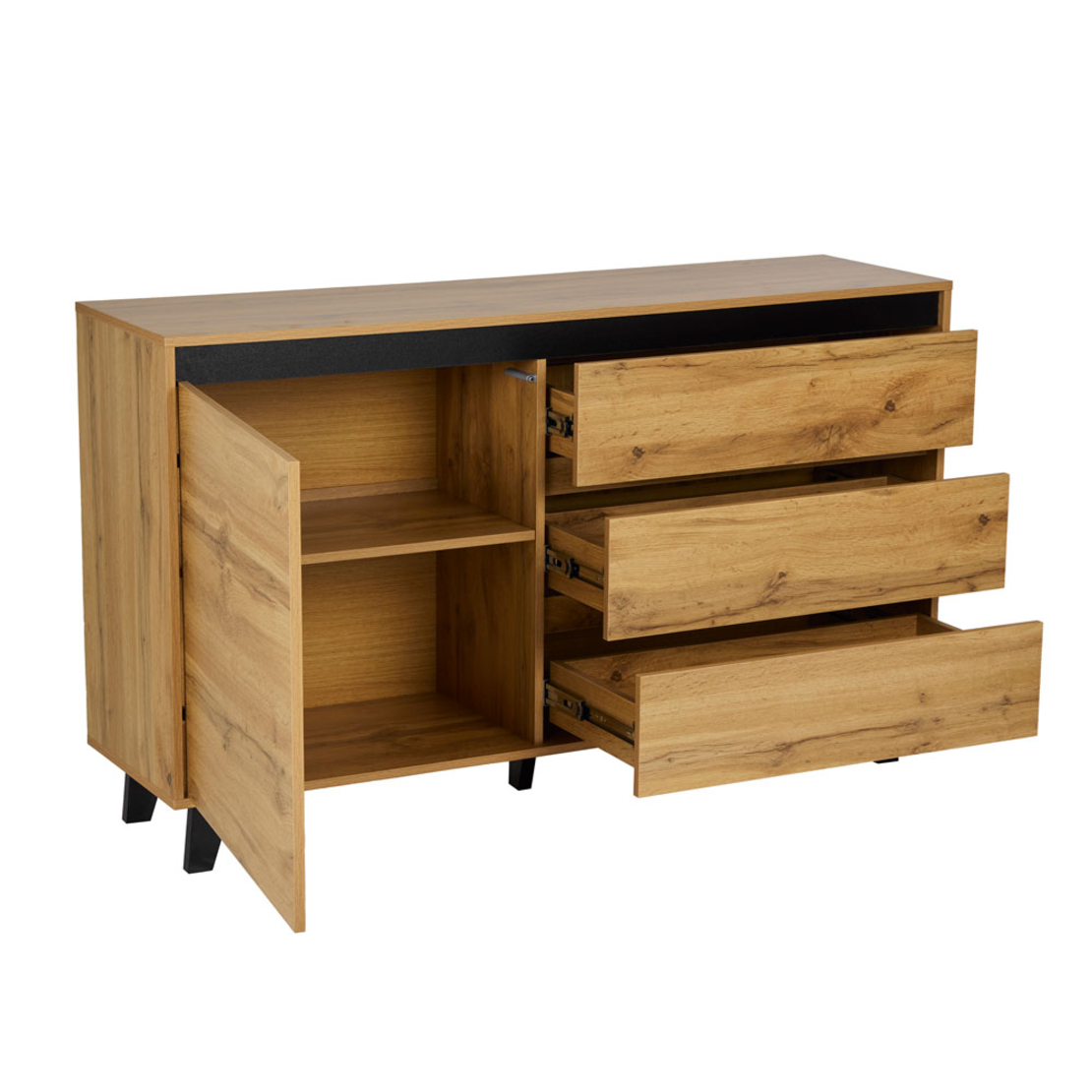 ARABICA SIDEBOARD CHIPBOARD WITH MELAMINE SONOMA BLACK METAL BLACK 138x38xH83cm E1 PRC
