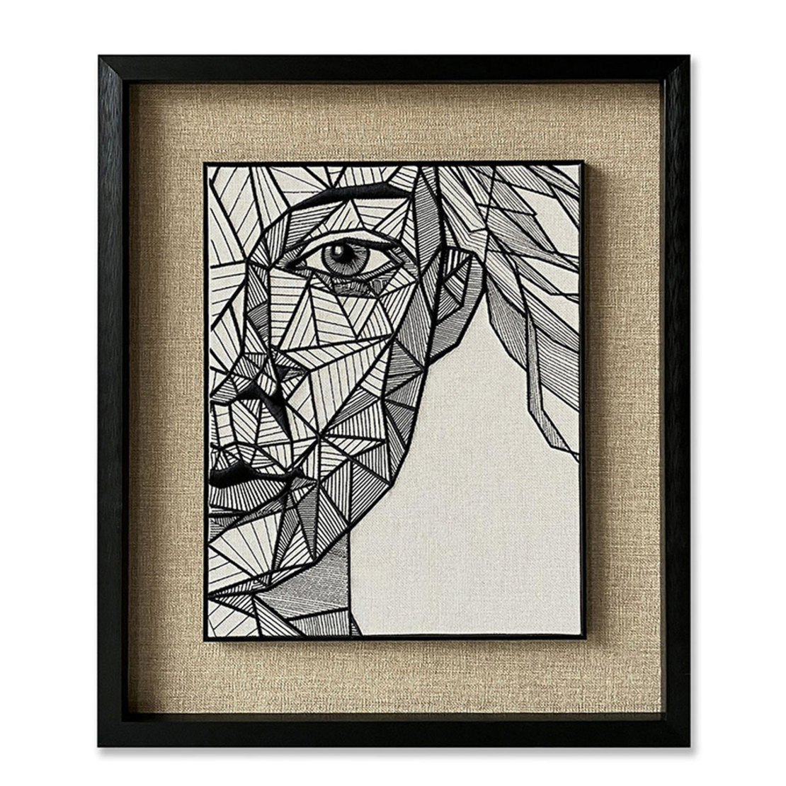LINEAR GEOMETRY PAINTING PAPER WHITE BLACK BEIGE G